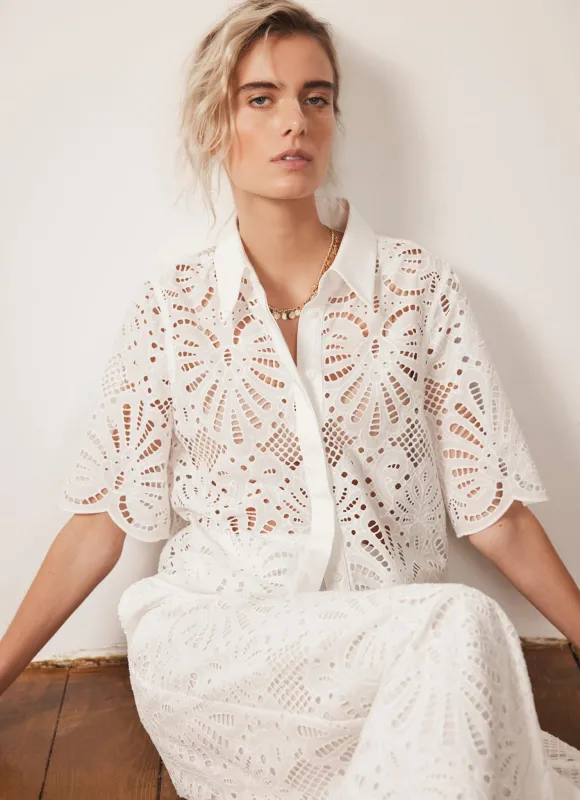 White Broderie Cropped Shirt sold by Mint Velvet