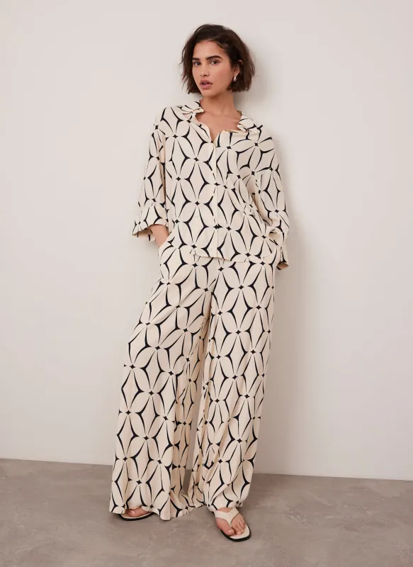 Cream Geometric Print Wide Leg Trousers sold by Mint Velvet