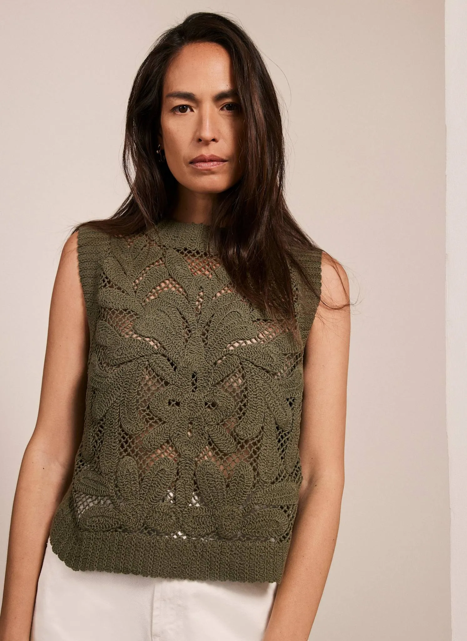 Khaki Cotton Crochet Top sold by Mint Velvet product image thumbnail 5