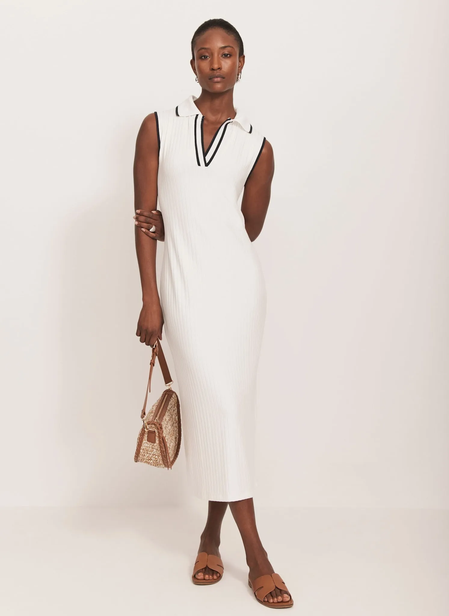 White Jersey Sleeveless Polo Midi Dress sold by Mint Velvet