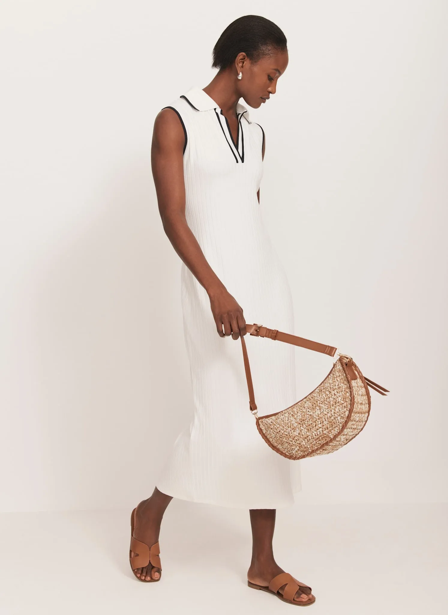 White Jersey Sleeveless Polo Midi Dress sold by Mint Velvet product image thumbnail 2