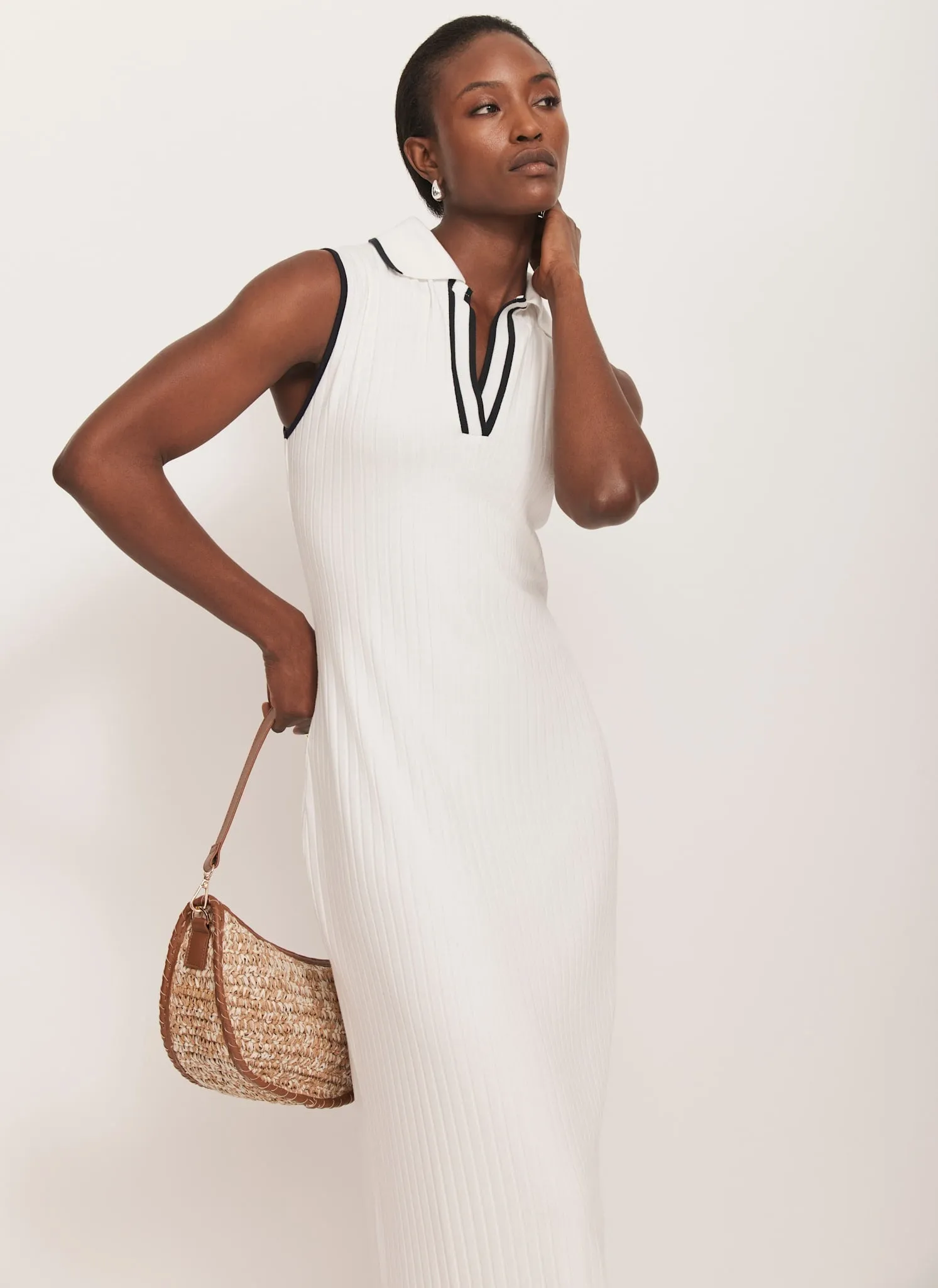 White Jersey Sleeveless Polo Midi Dress sold by Mint Velvet product image thumbnail 3