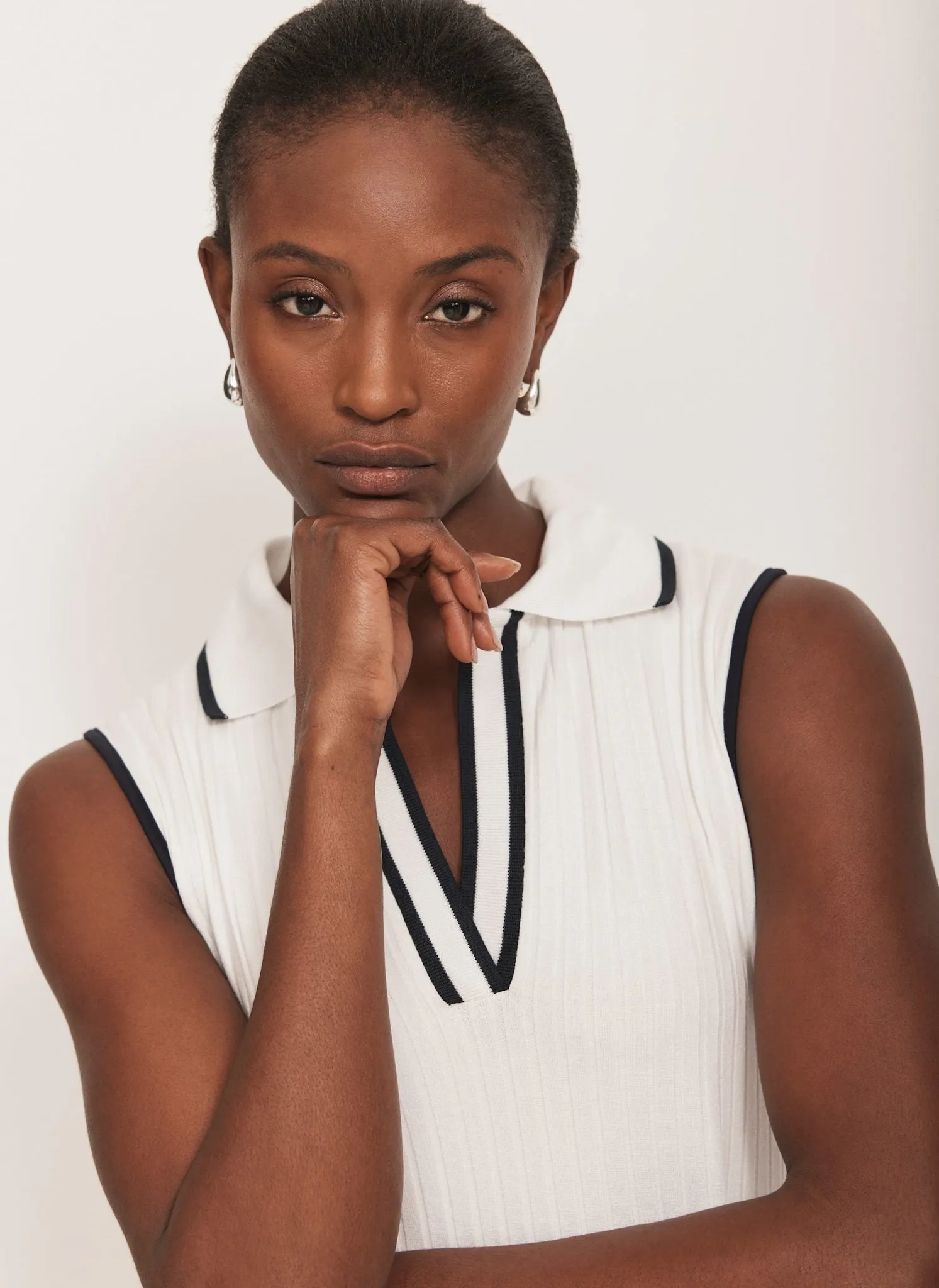 White Jersey Sleeveless Polo Midi Dress sold by Mint Velvet product image thumbnail 4