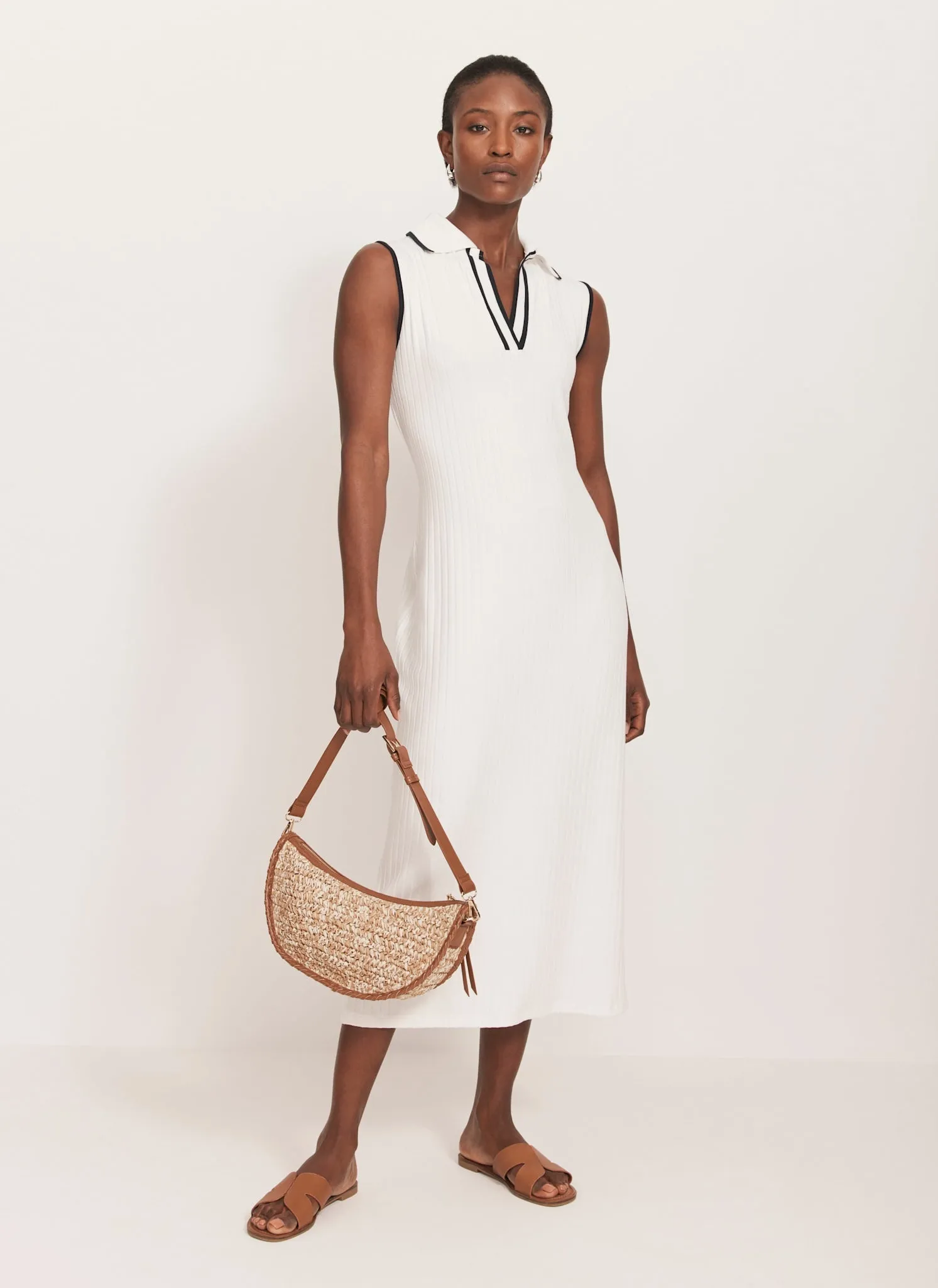 White Jersey Sleeveless Polo Midi Dress sold by Mint Velvet product image thumbnail 5