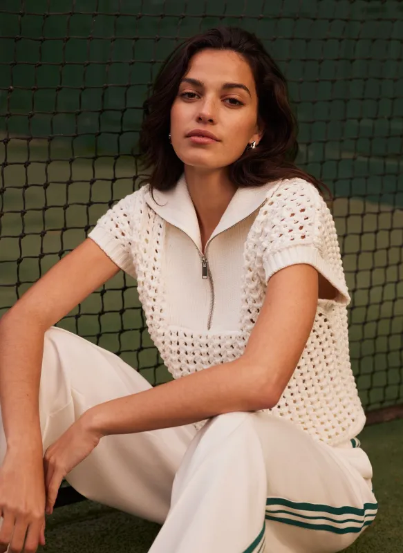 Cream Cotton Blend Zip Knit Top sold by Mint Velvet