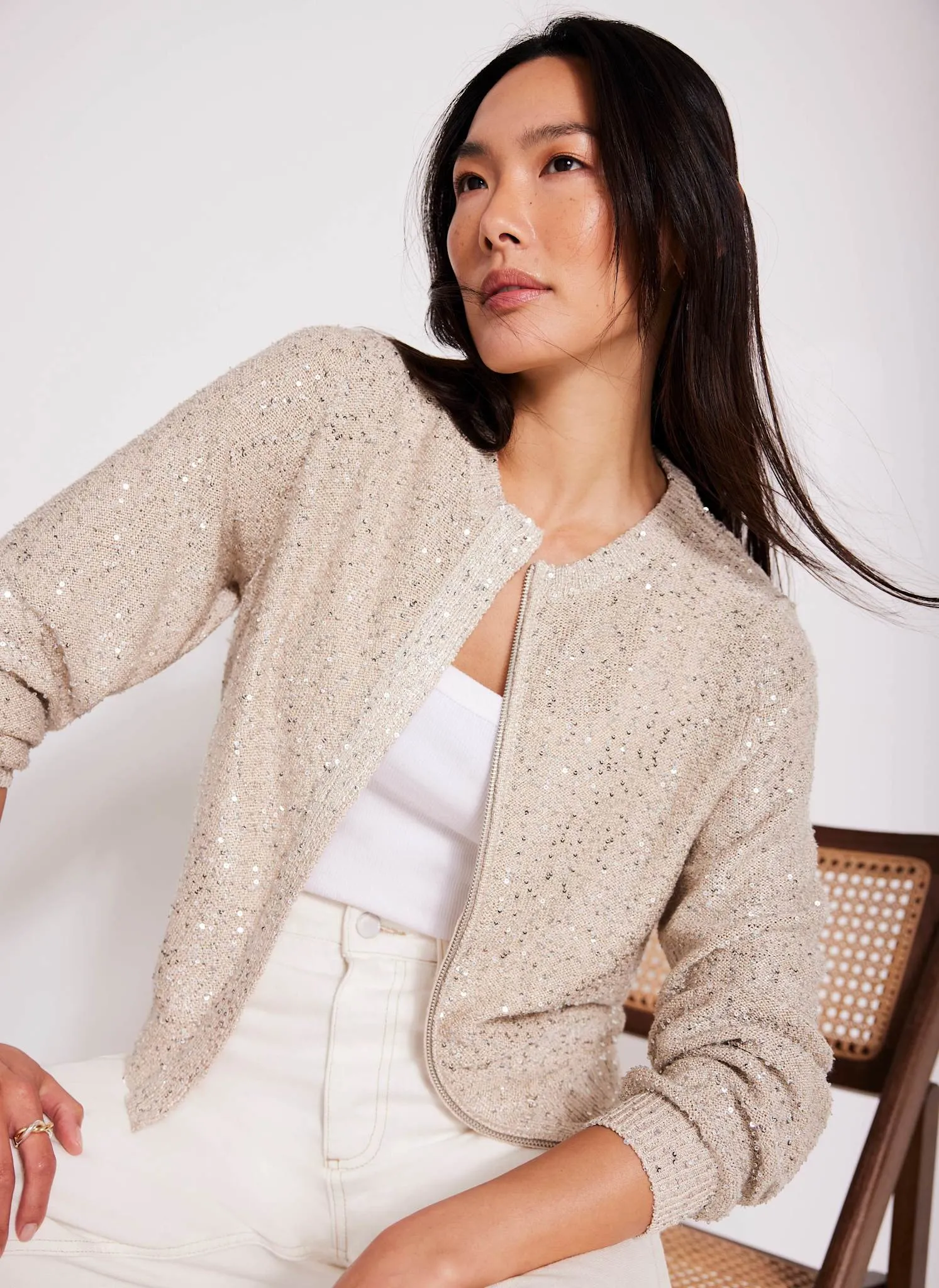 Neutral Sequin Knit Cardigan sold by Mint Velvet product image thumbnail 2