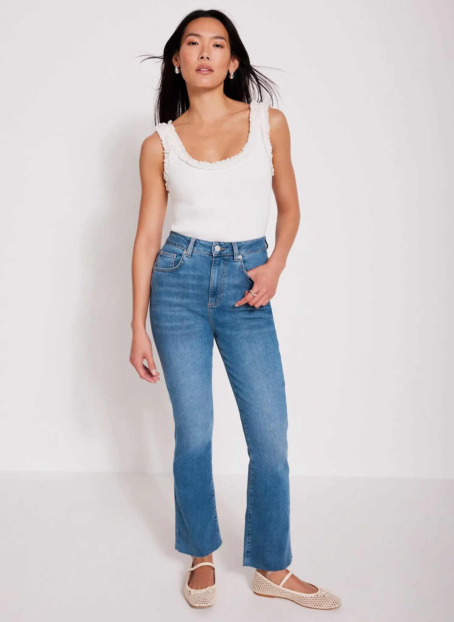 Mid Indigo Cropped Flared Jeans sold by Mint Velvet