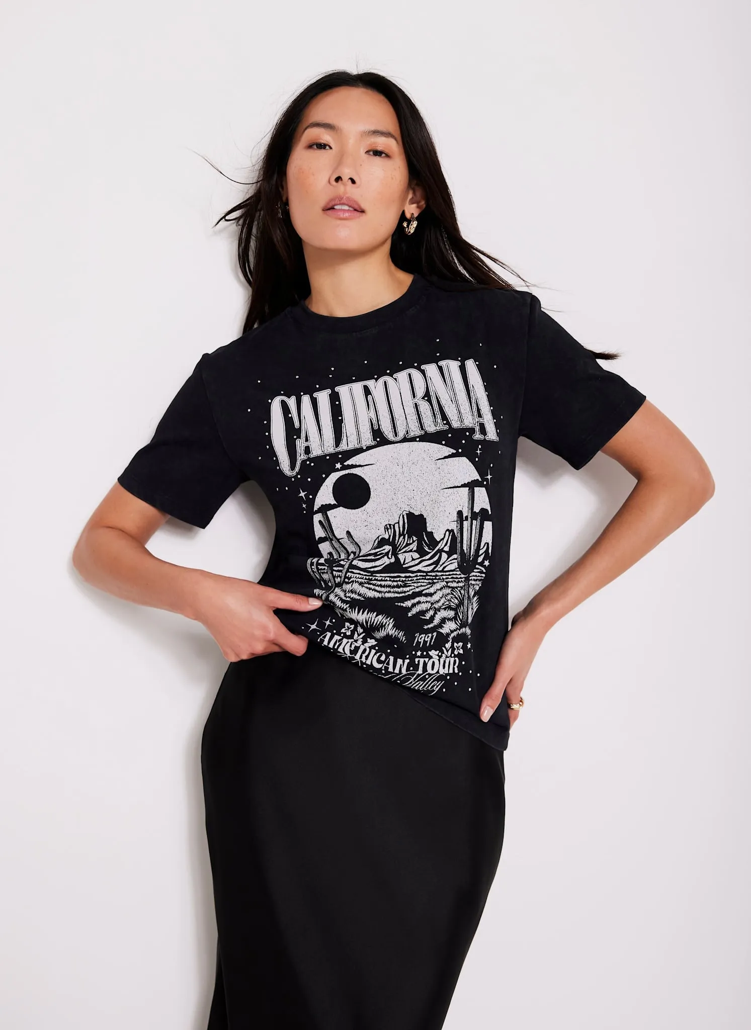 Black California Graphic Cotton T-Shirt sold by Mint Velvet