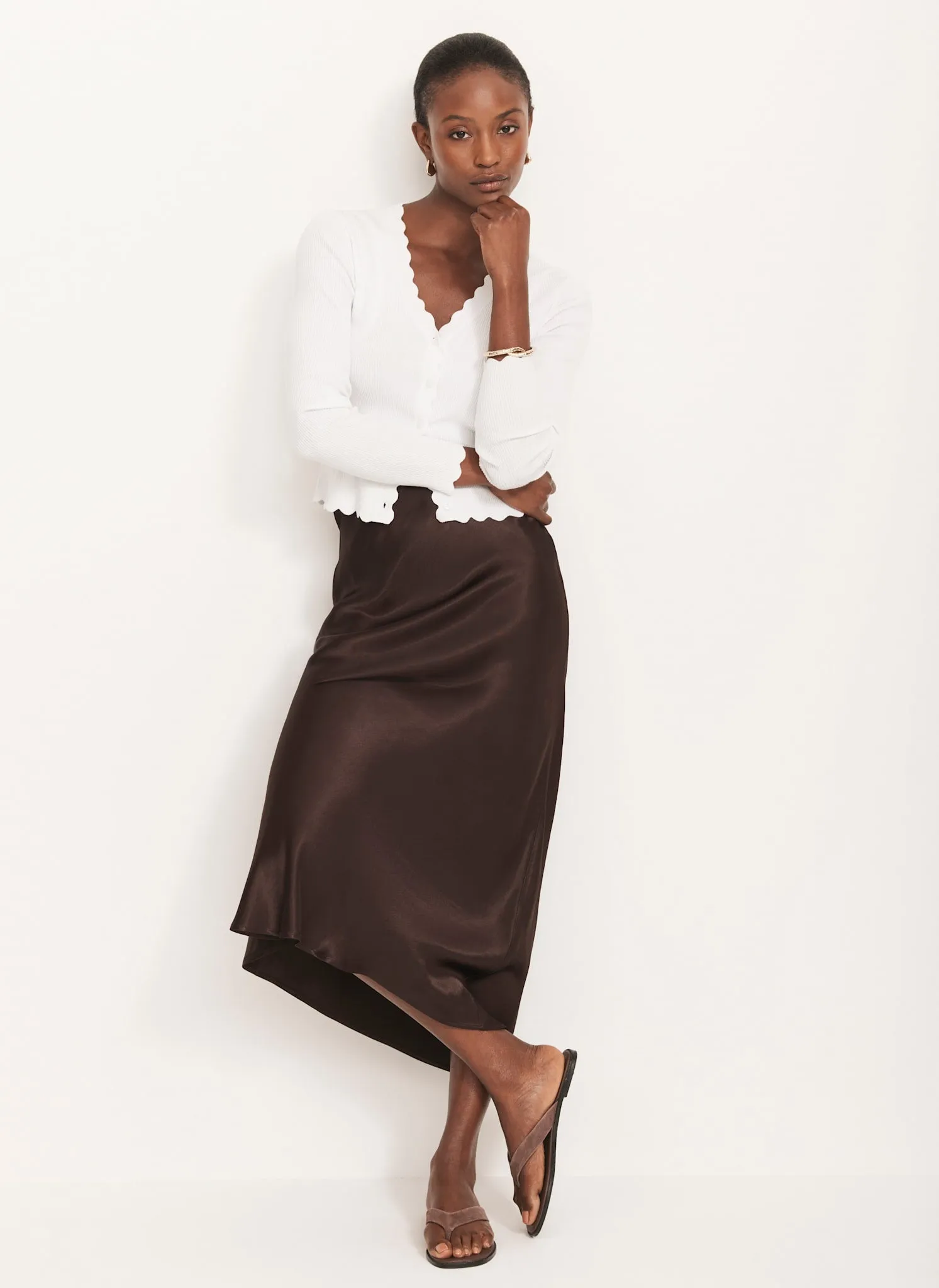 Brown Satin Slip Midi Skirt sold by Mint Velvet product image thumbnail 3