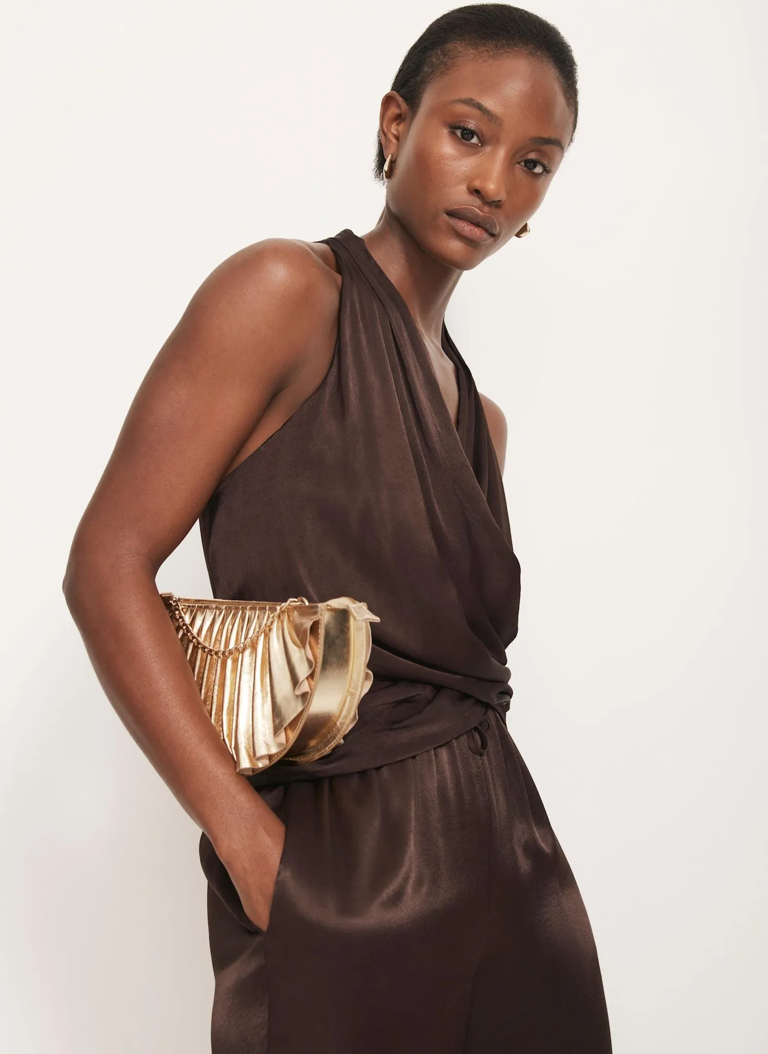 Brown Satin Wrap Top sold by Mint Velvet product image thumbnail 2