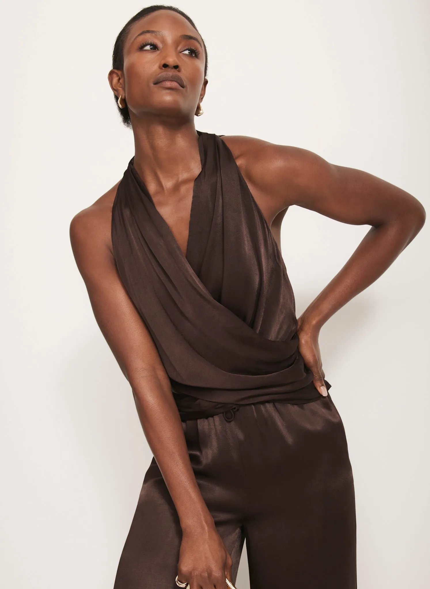 Brown Satin Wrap Top sold by Mint Velvet