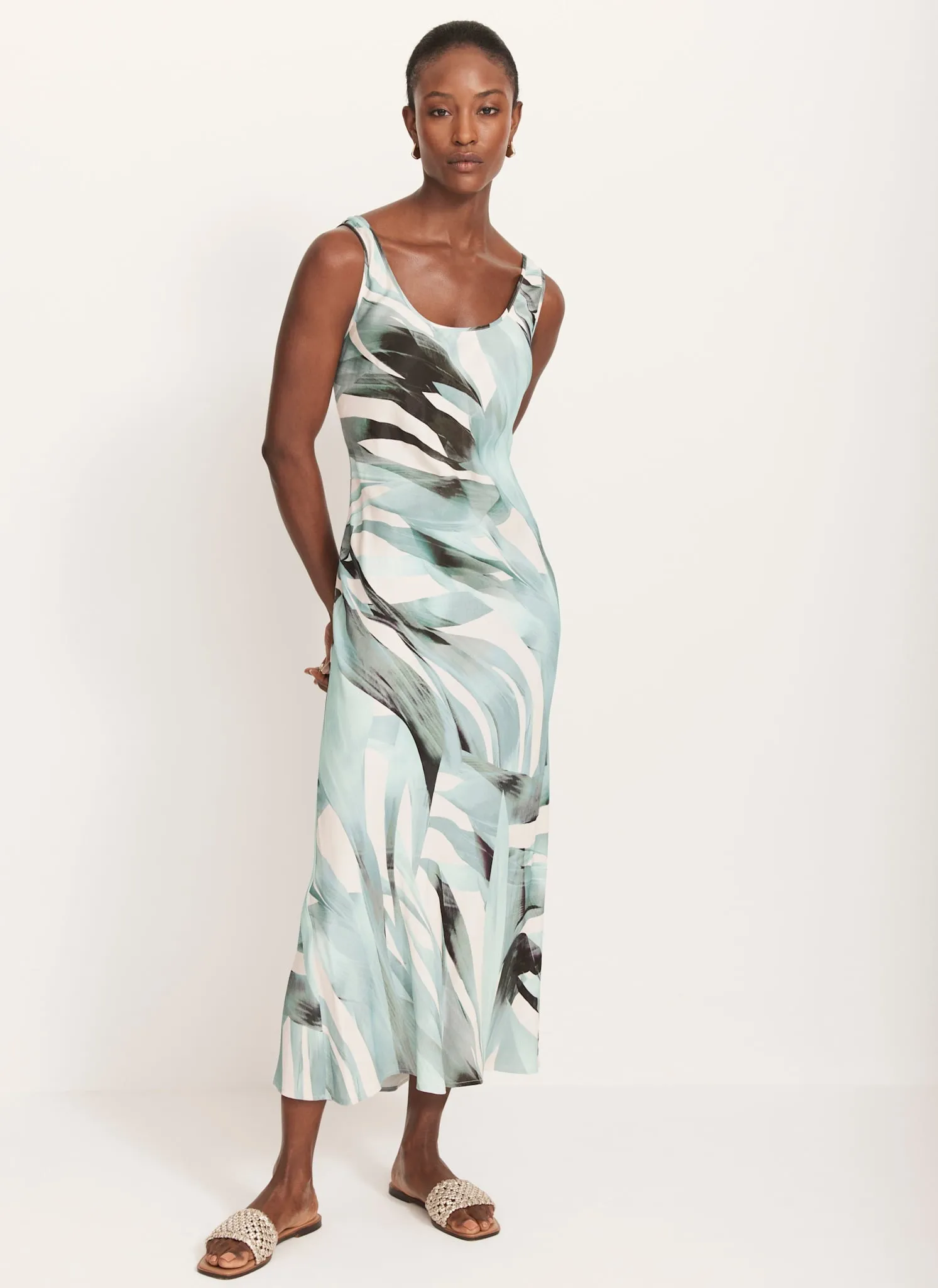Blue Palm Print Satin Slip Dress sold by Mint Velvet product image thumbnail 3