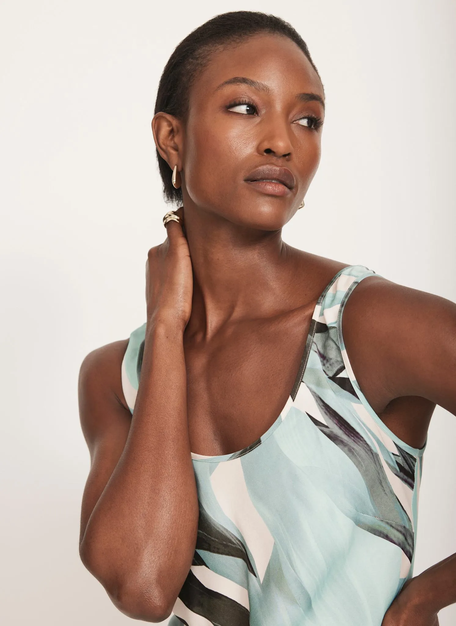 Blue Palm Print Satin Slip Dress sold by Mint Velvet product image thumbnail 4