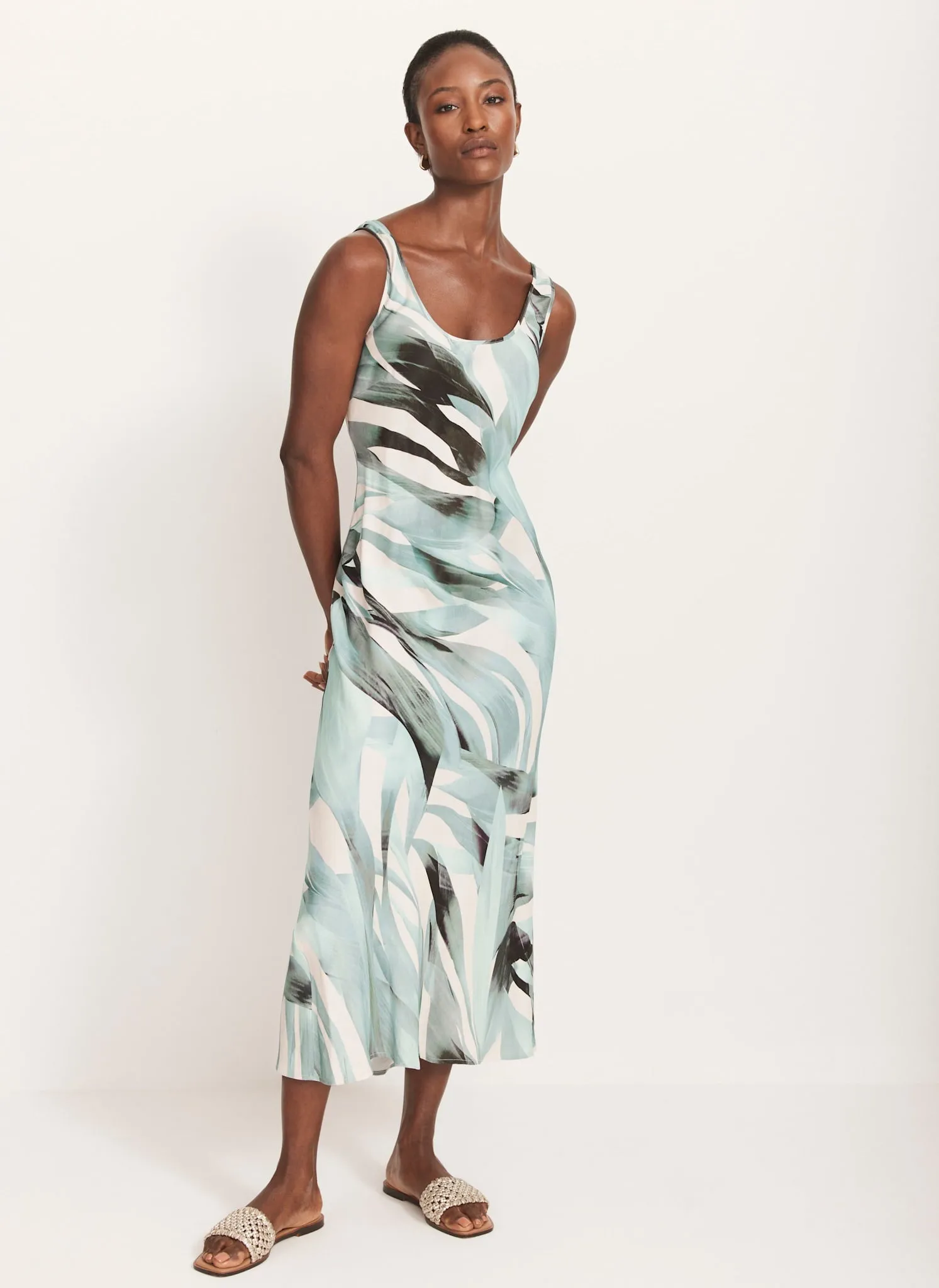 Blue Palm Print Satin Slip Dress sold by Mint Velvet product image thumbnail 5