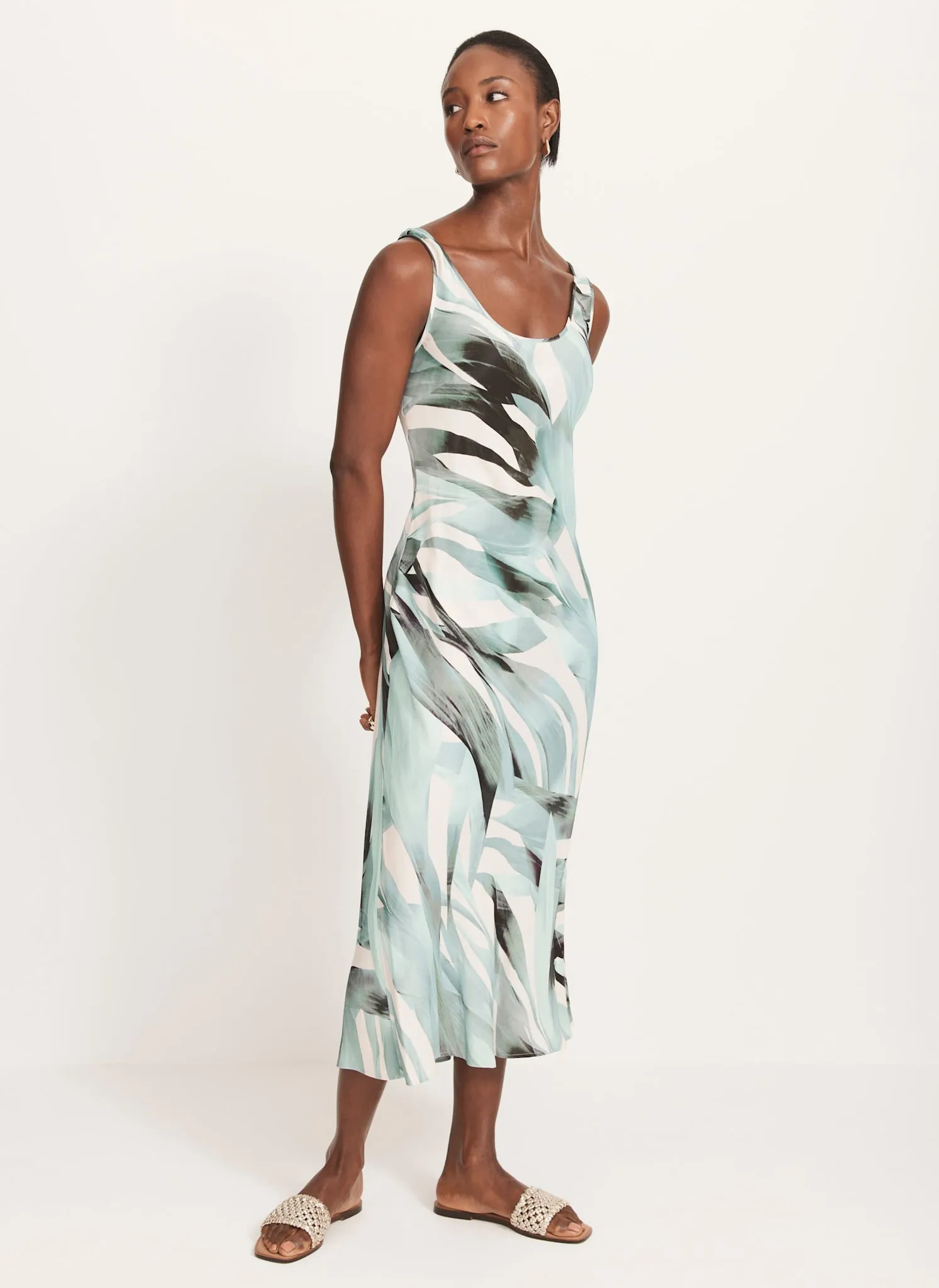 Blue Palm Print Satin Slip Dress sold by Mint Velvet product image thumbnail 2