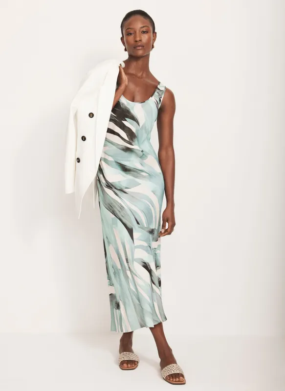 Blue Palm Print Satin Slip Dress sold by Mint Velvet