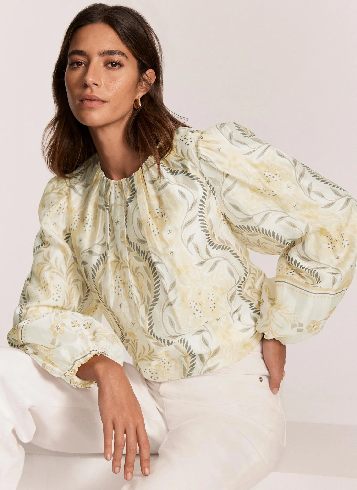 Yellow Floral Print Blouson Top sold by Mint Velvet