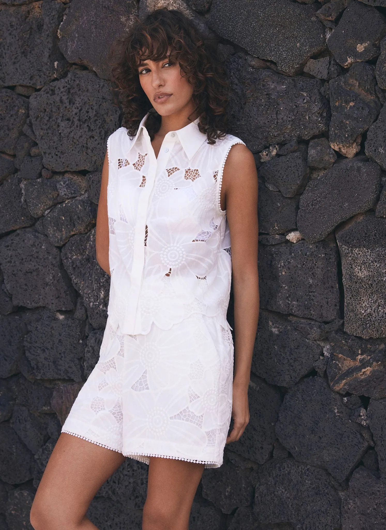 White Floral Lace Cotton Shorts sold by Mint Velvet product image thumbnail 2