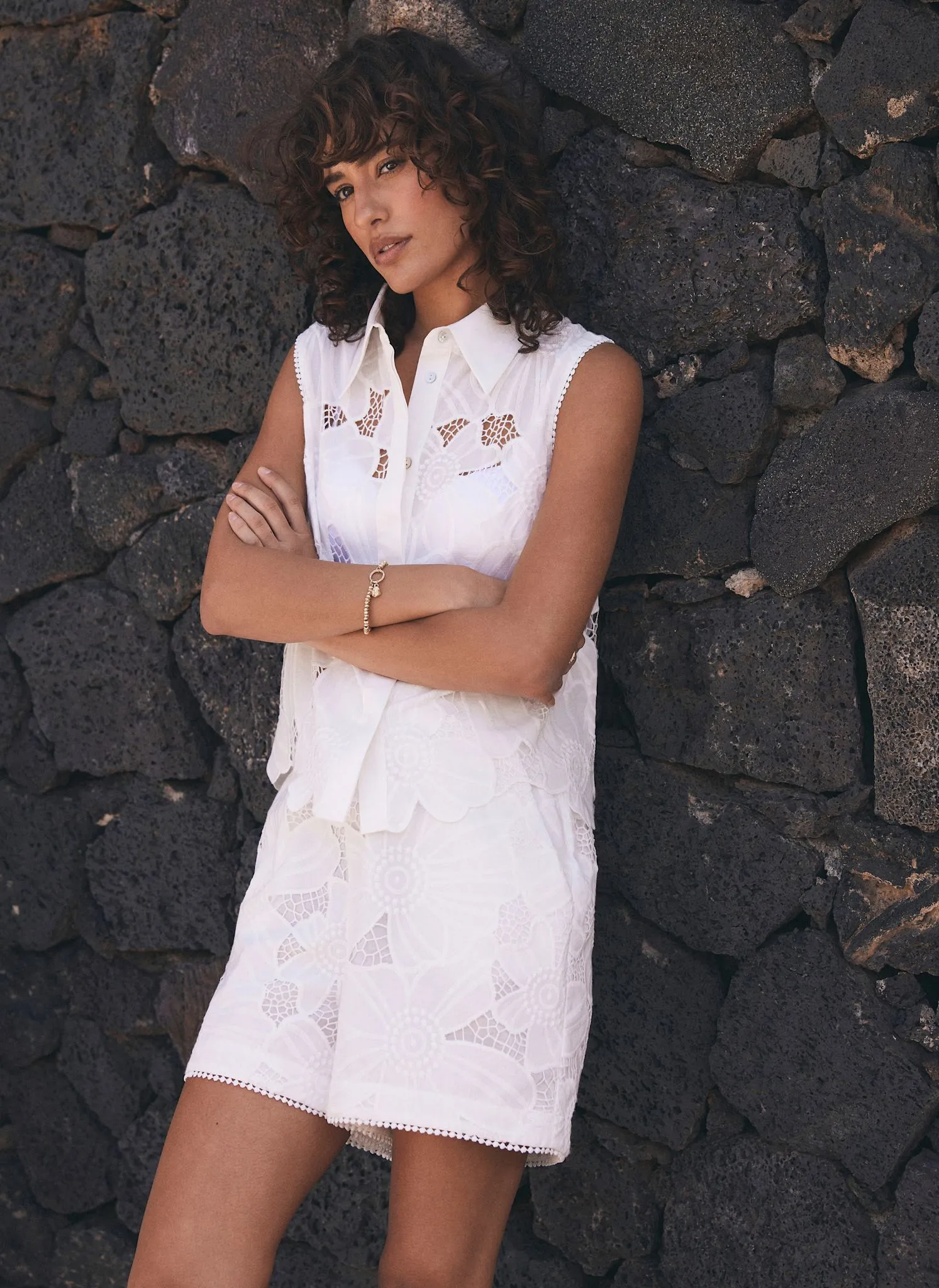 White Floral Lace Cotton Shorts sold by Mint Velvet product image thumbnail 4