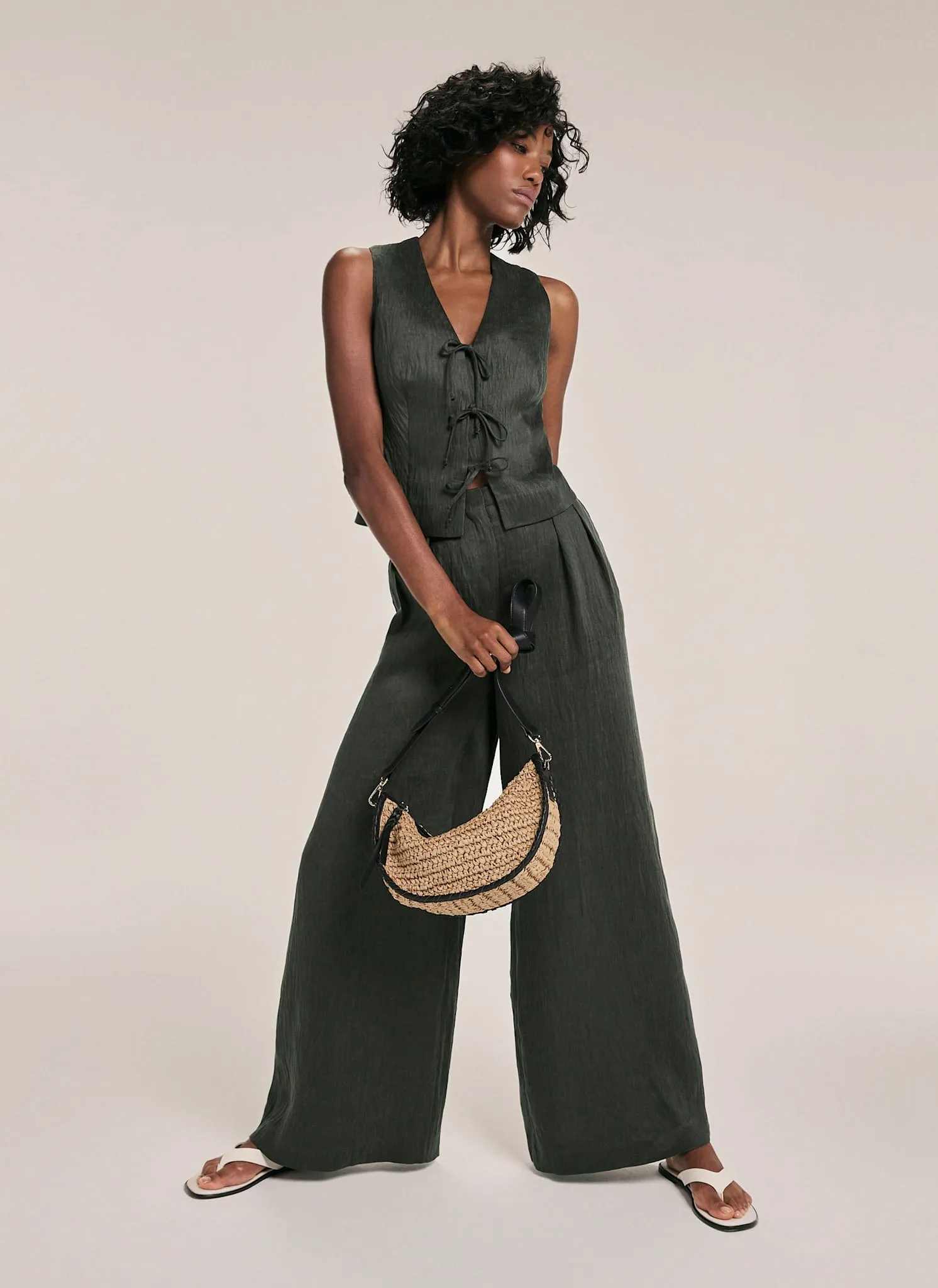 Khaki Linen Tie Front Waistcoat sold by Mint Velvet product image thumbnail 4