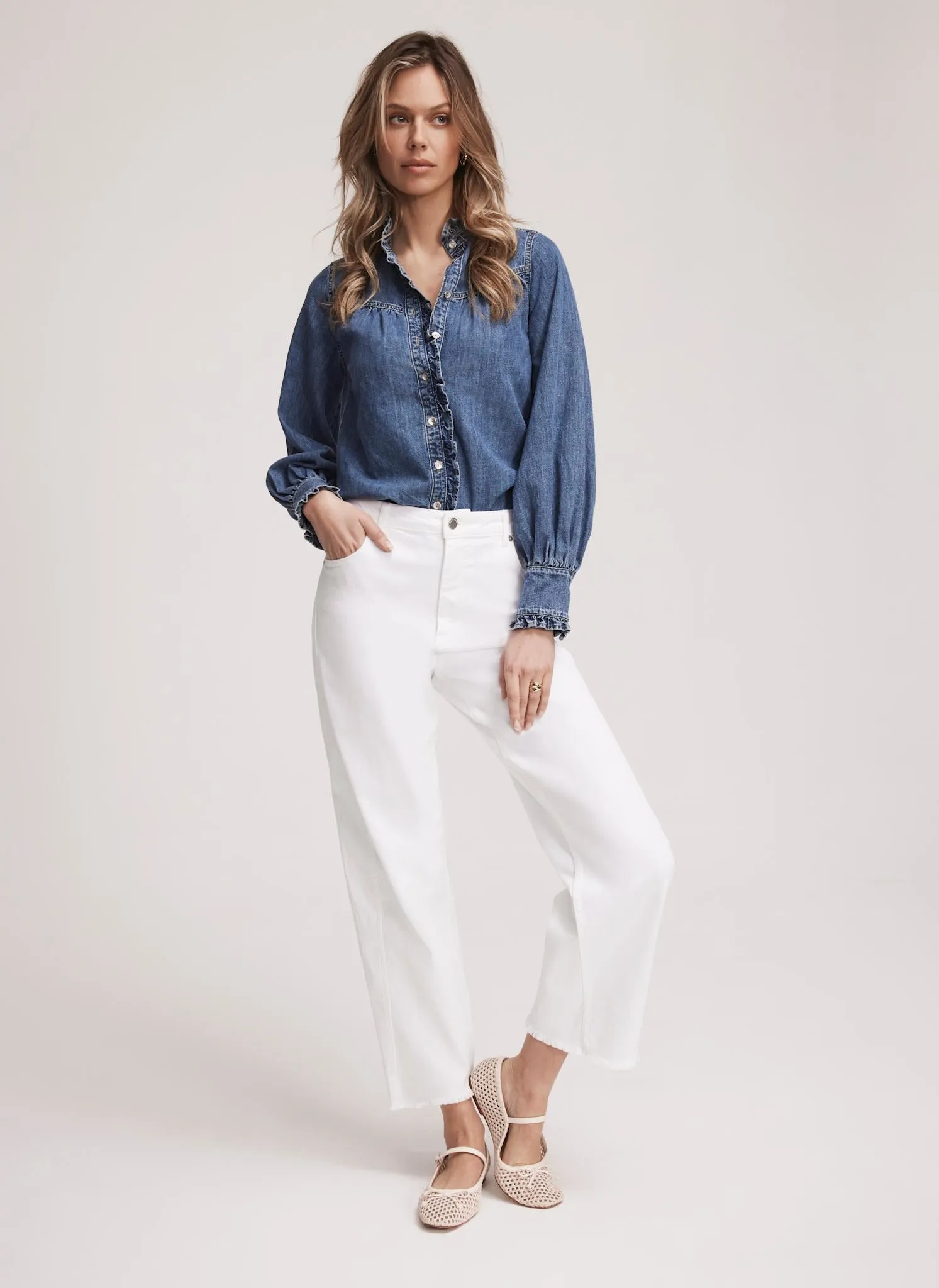 Indigo Ruffle Denim Blouse sold by Mint Velvet product image thumbnail 4