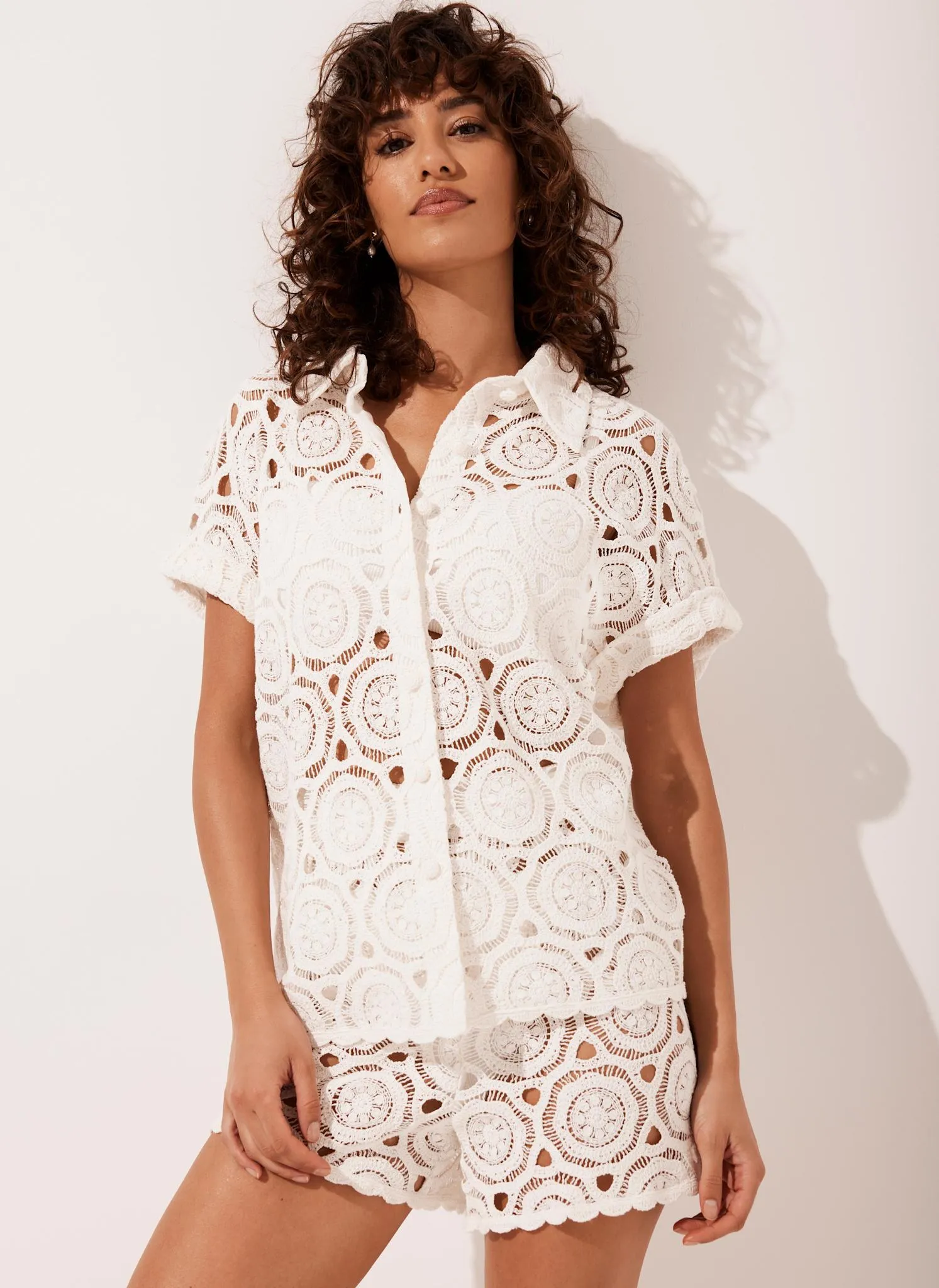 White Crochet Cotton Shirt sold by Mint Velvet product image thumbnail 5