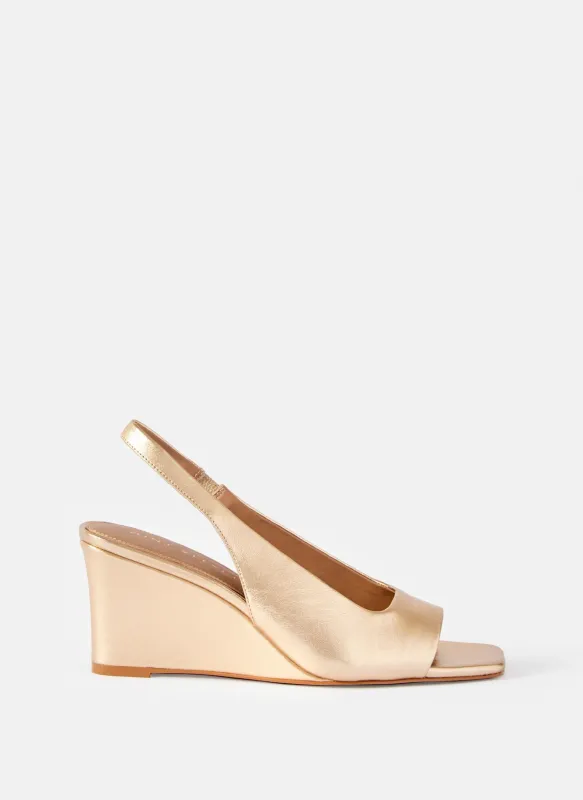Sasha Gold Leather Wedge Heels sold by Mint Velvet