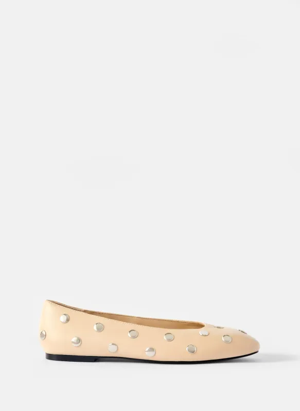 Coco Neutral Studded Leather Flats sold by Mint Velvet