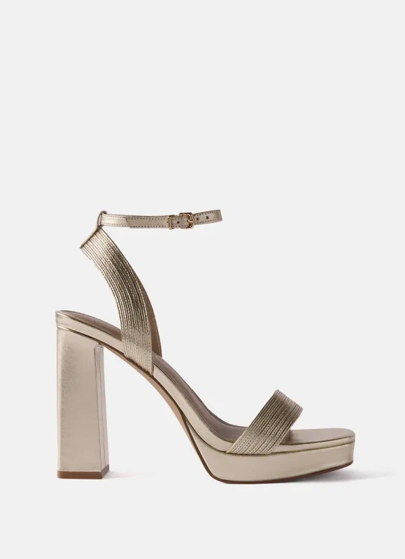 Gold Leather Platform Strappy Heels sold by Mint Velvet