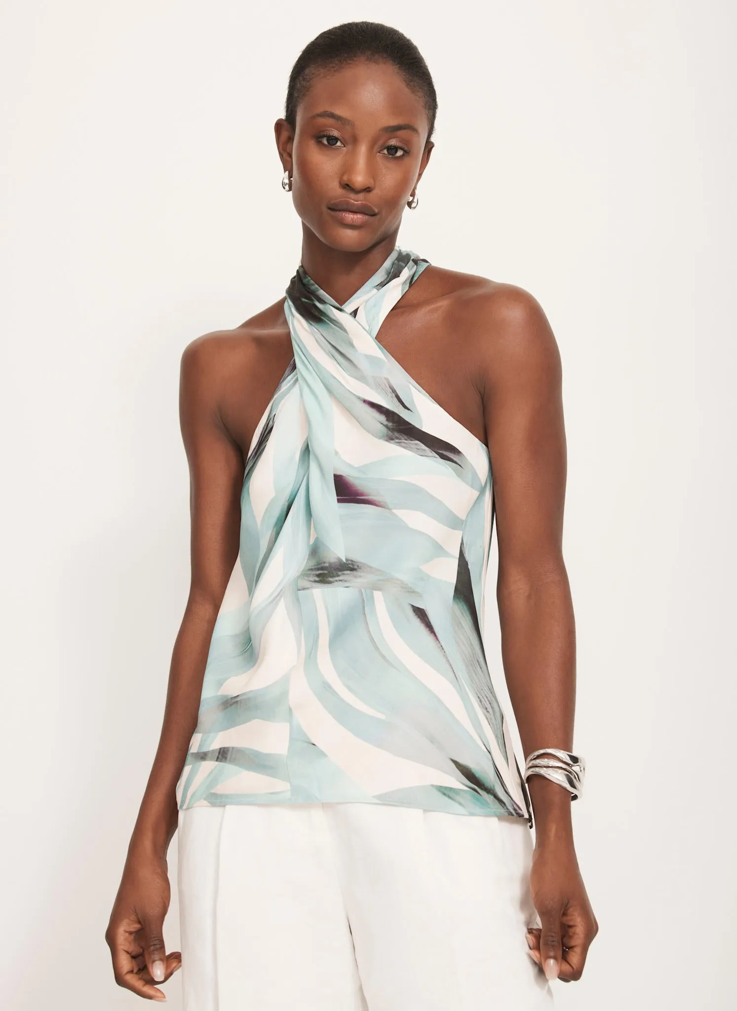 Blue Palm Print Satin Halter Top sold by Mint Velvet product image thumbnail 5