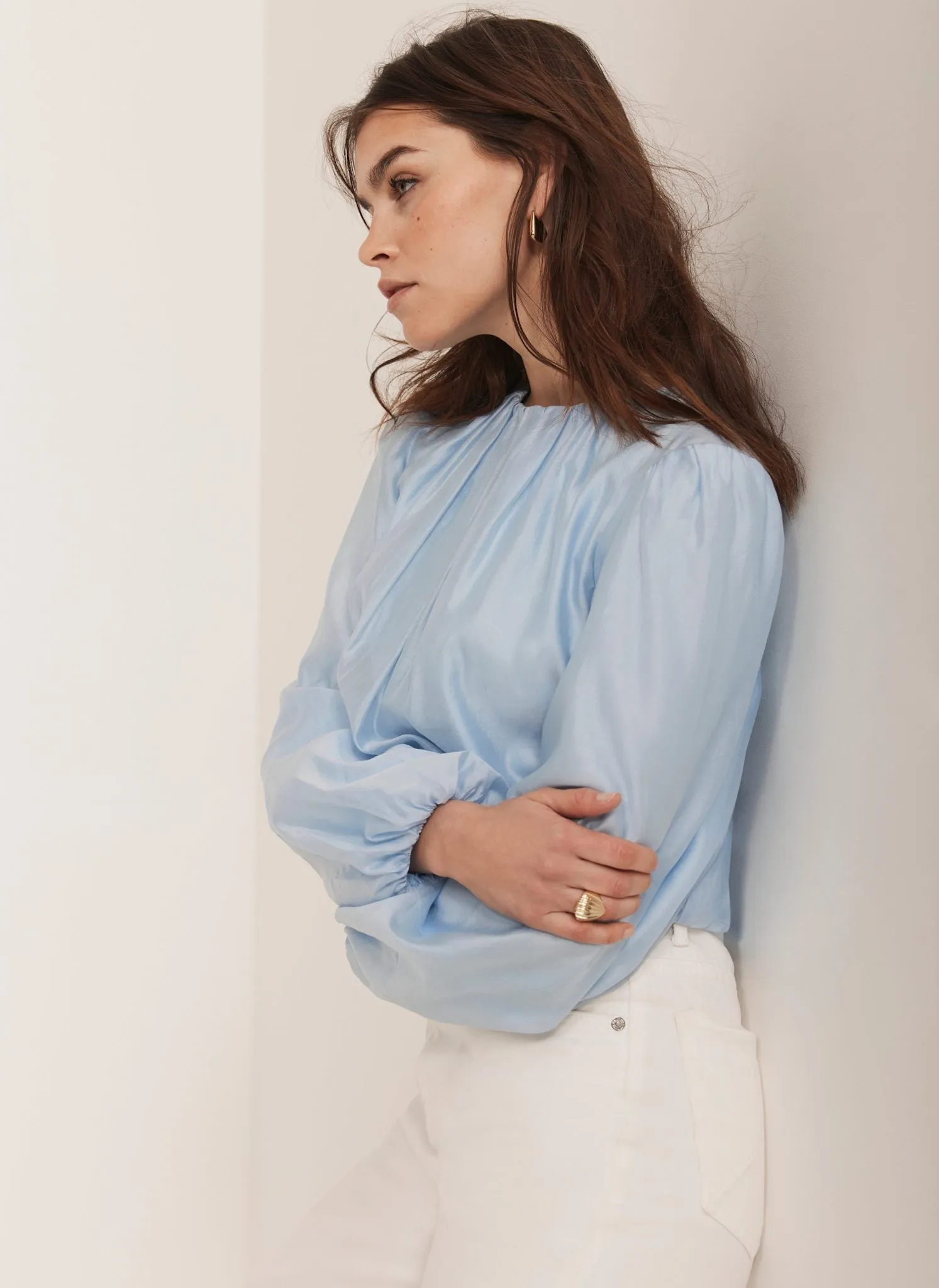 Blue Sheer Puff Sleeve Blouse sold by Mint Velvet product image thumbnail 5