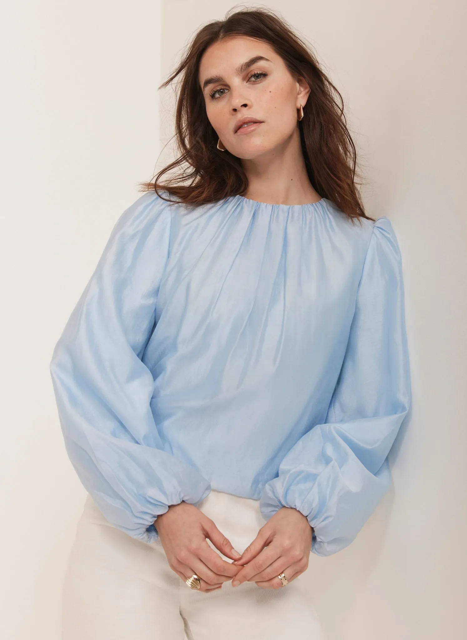 Blue Sheer Puff Sleeve Blouse sold by Mint Velvet