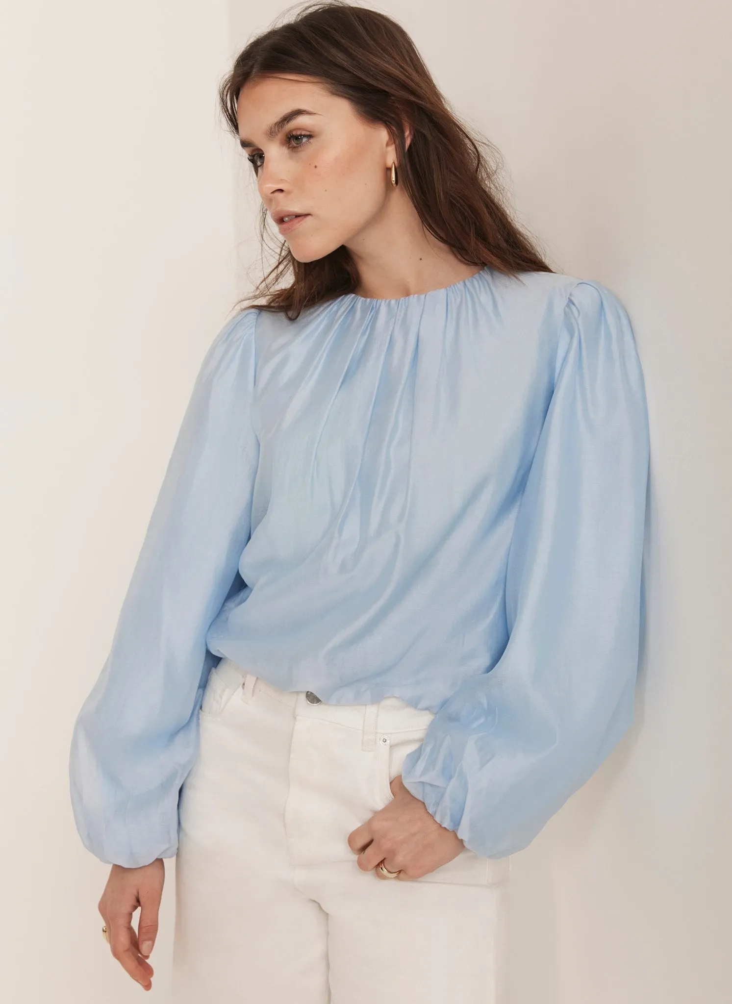 Blue Sheer Puff Sleeve Blouse sold by Mint Velvet product image thumbnail 2