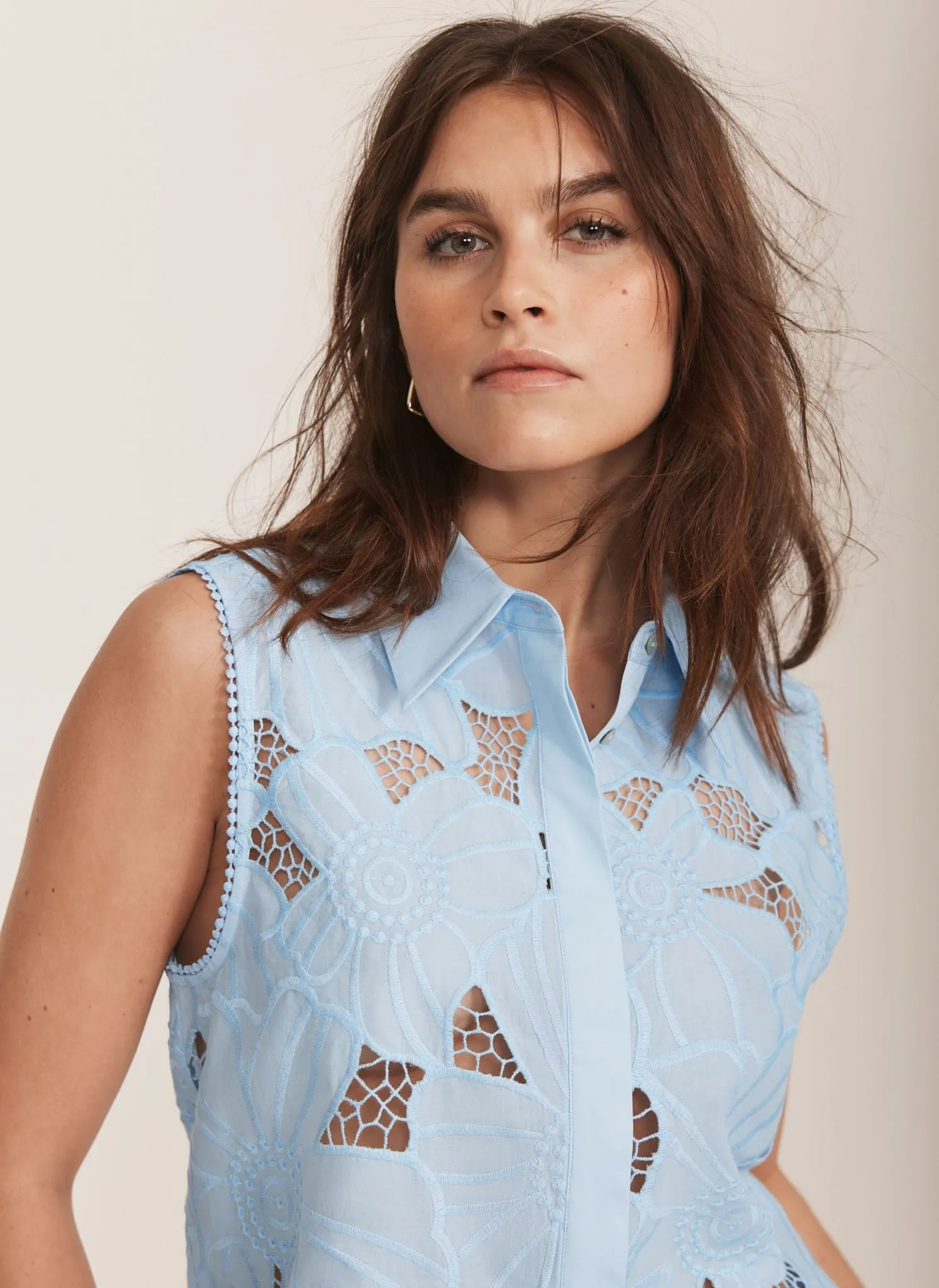 Blue Floral Lace Cotton Shirt sold by Mint Velvet product image thumbnail 4