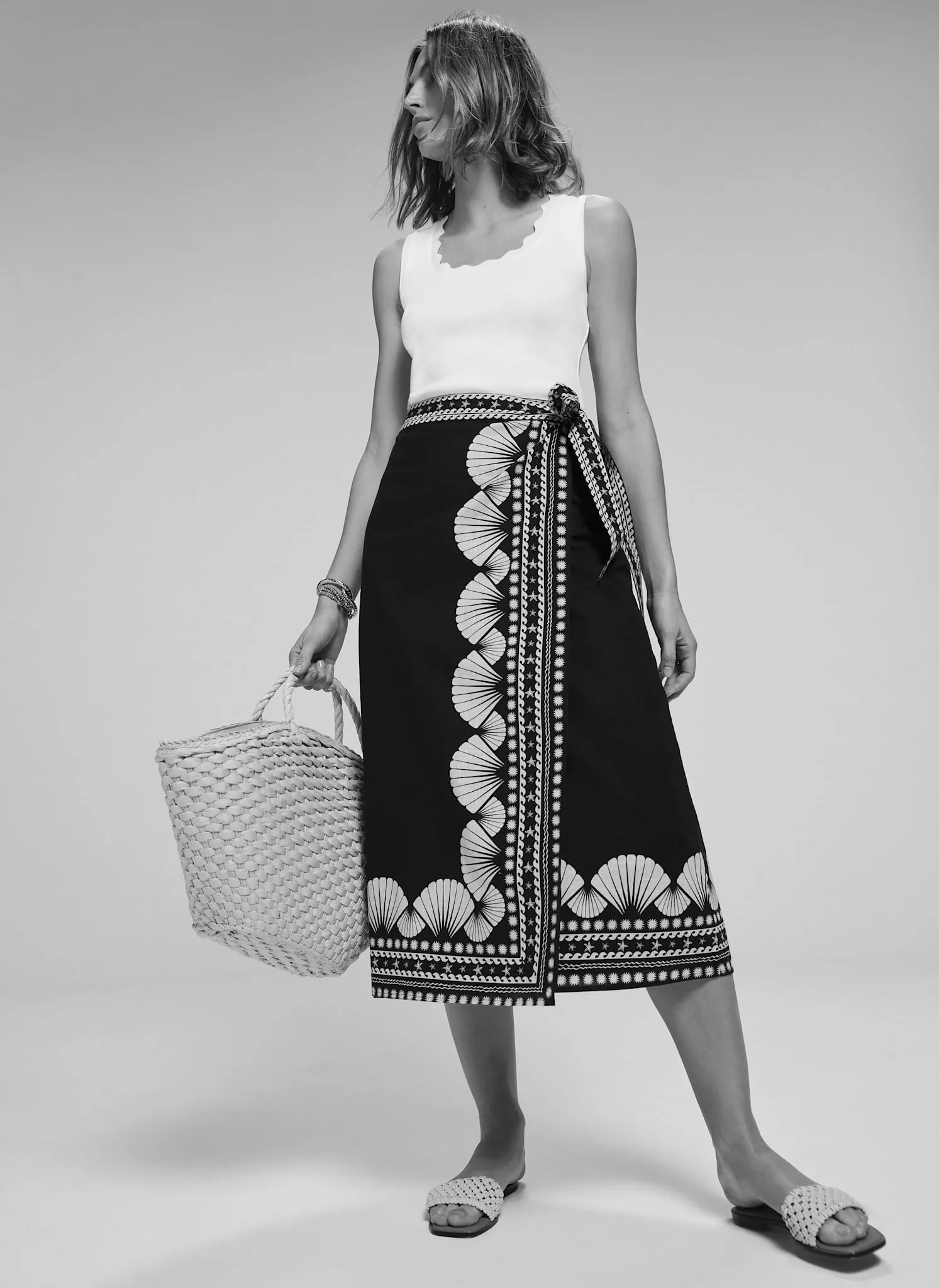 Navy Shell Print Wrap Skirt sold by Mint Velvet product image thumbnail 4