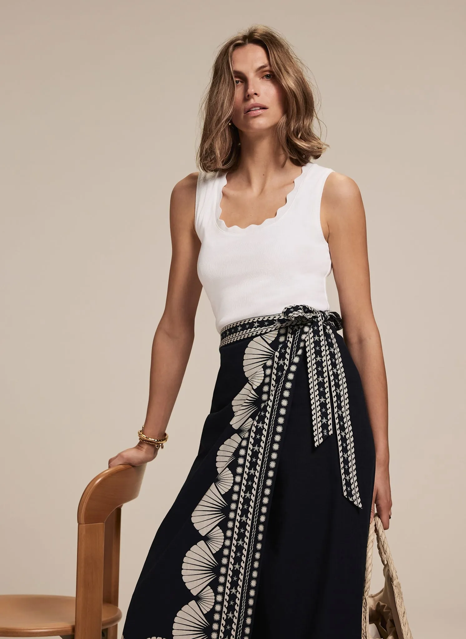 Navy Shell Print Wrap Skirt sold by Mint Velvet product image thumbnail 5