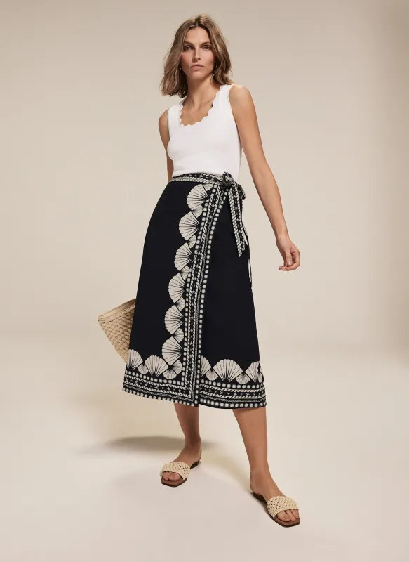 Navy Shell Print Wrap Skirt sold by Mint Velvet