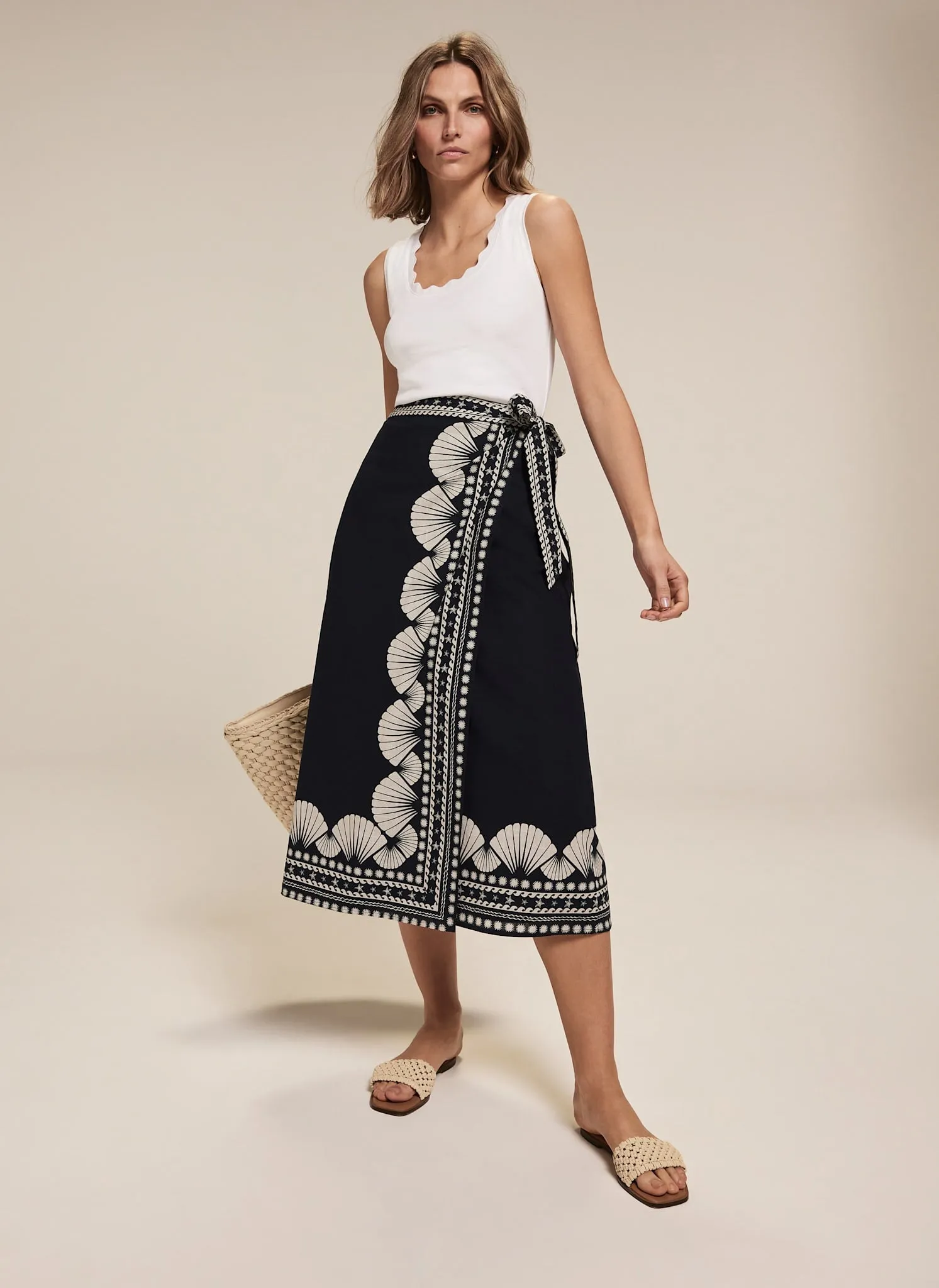 Navy Shell Print Wrap Skirt sold by Mint Velvet