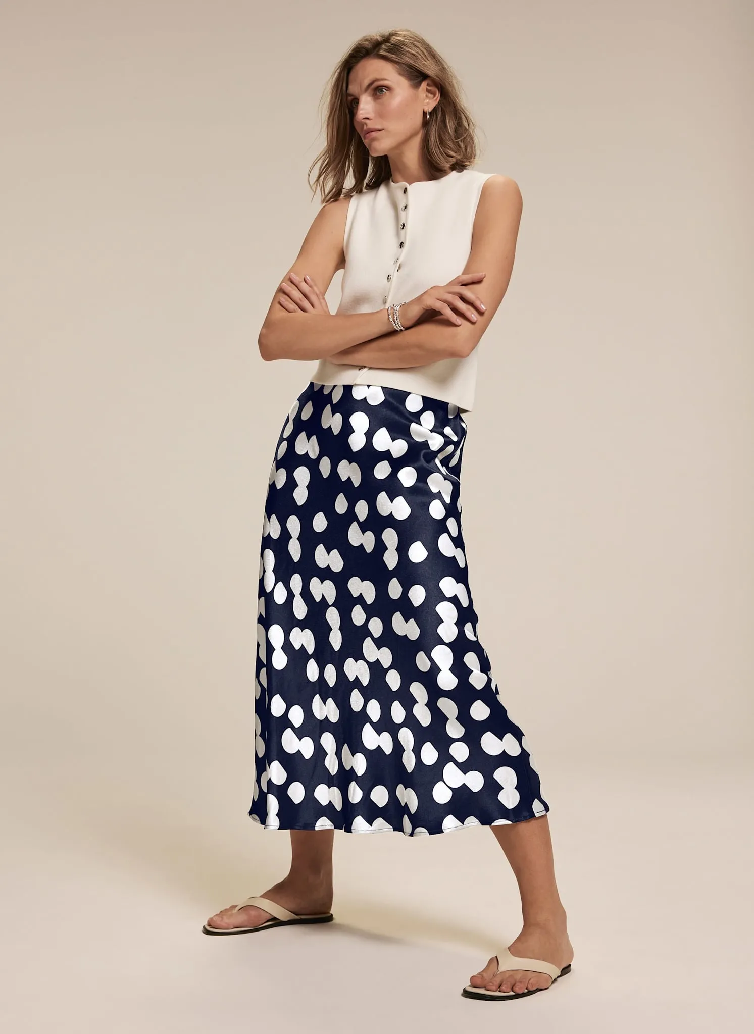 Navy Spot Print Satin Skirt sold by Mint Velvet product image thumbnail 3