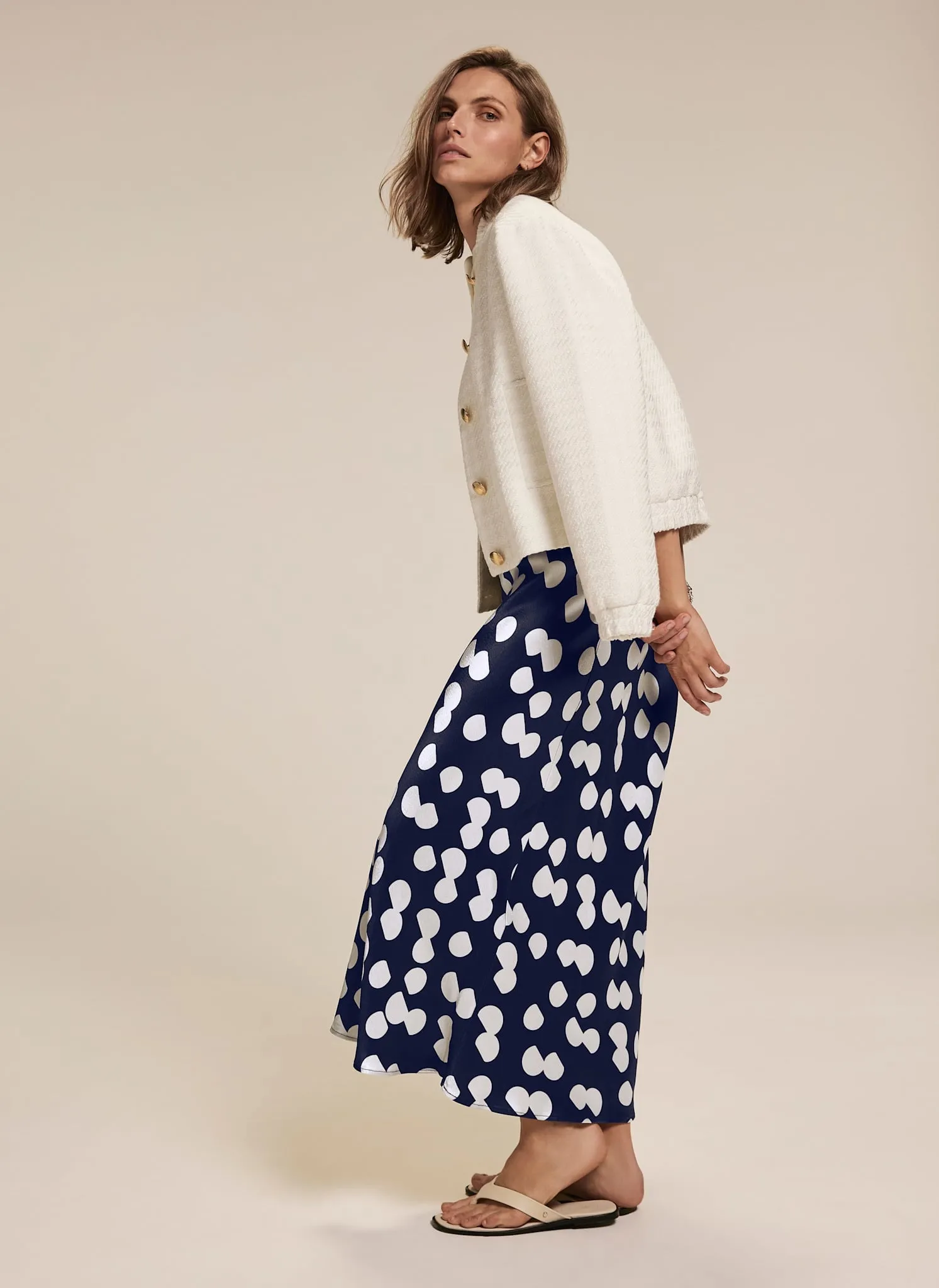 Navy Spot Print Satin Skirt sold by Mint Velvet product image thumbnail 2