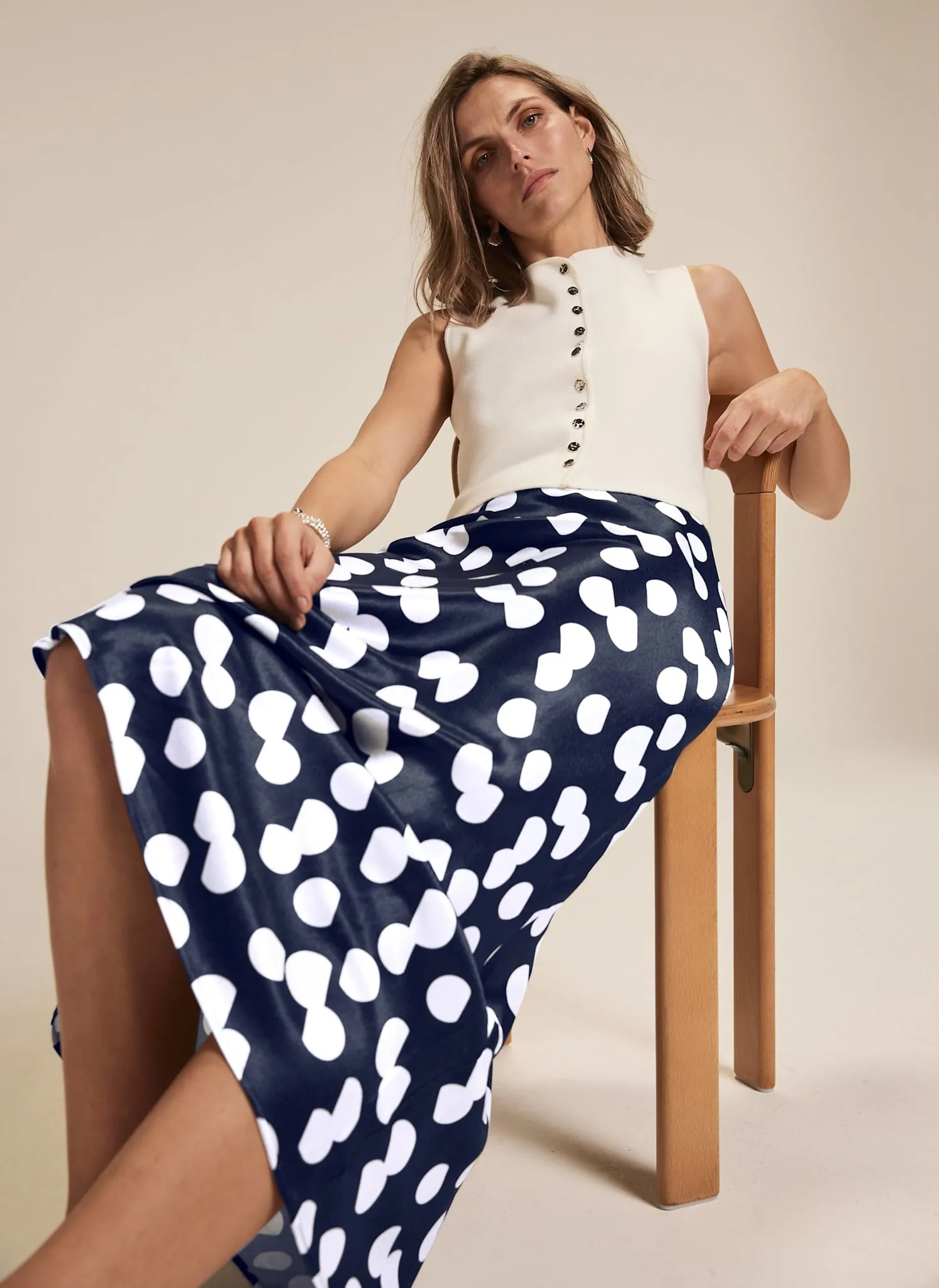 Navy Spot Print Satin Skirt sold by Mint Velvet product image thumbnail 4