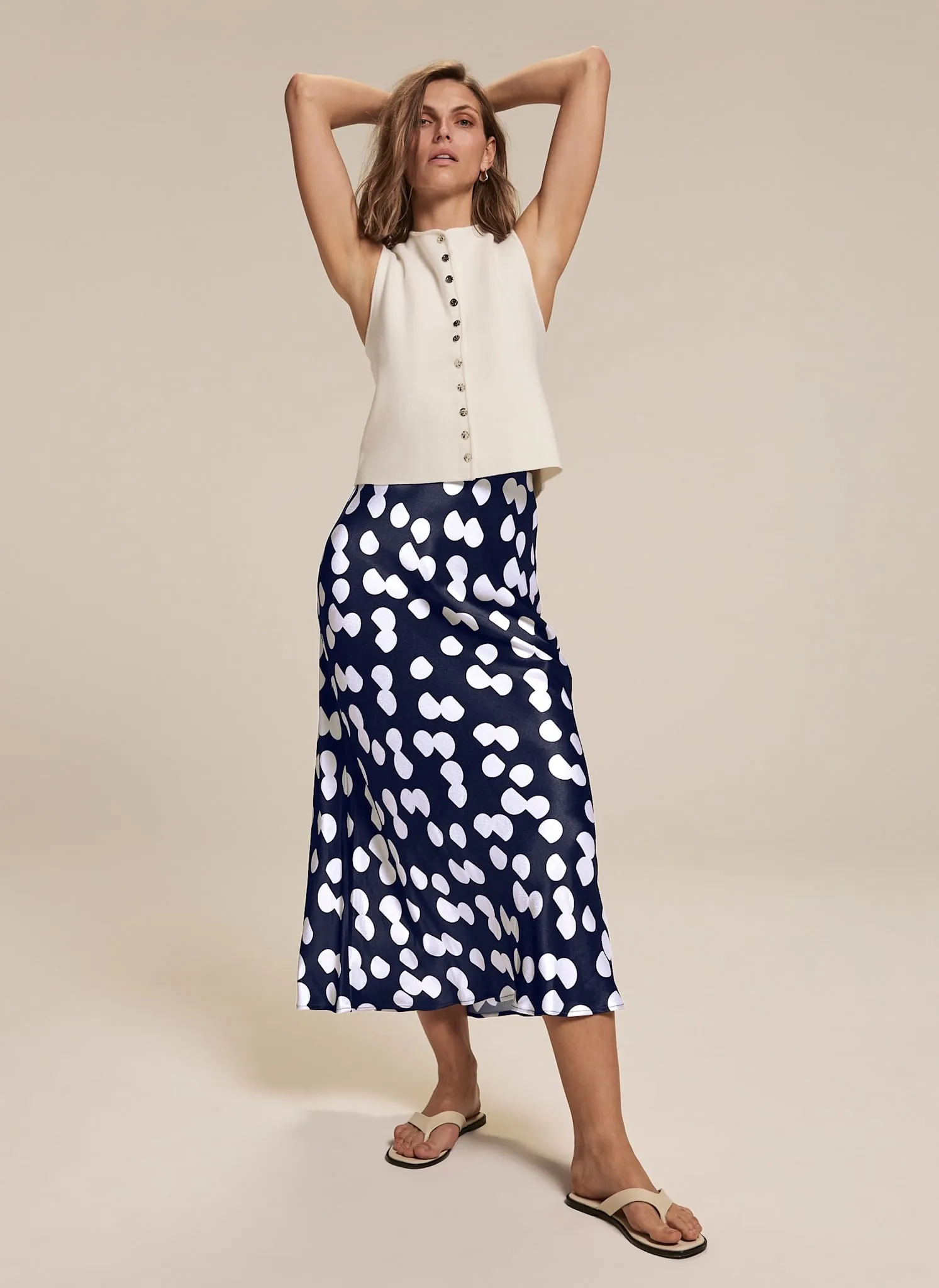 Navy Spot Print Satin Skirt sold by Mint Velvet product image thumbnail 5