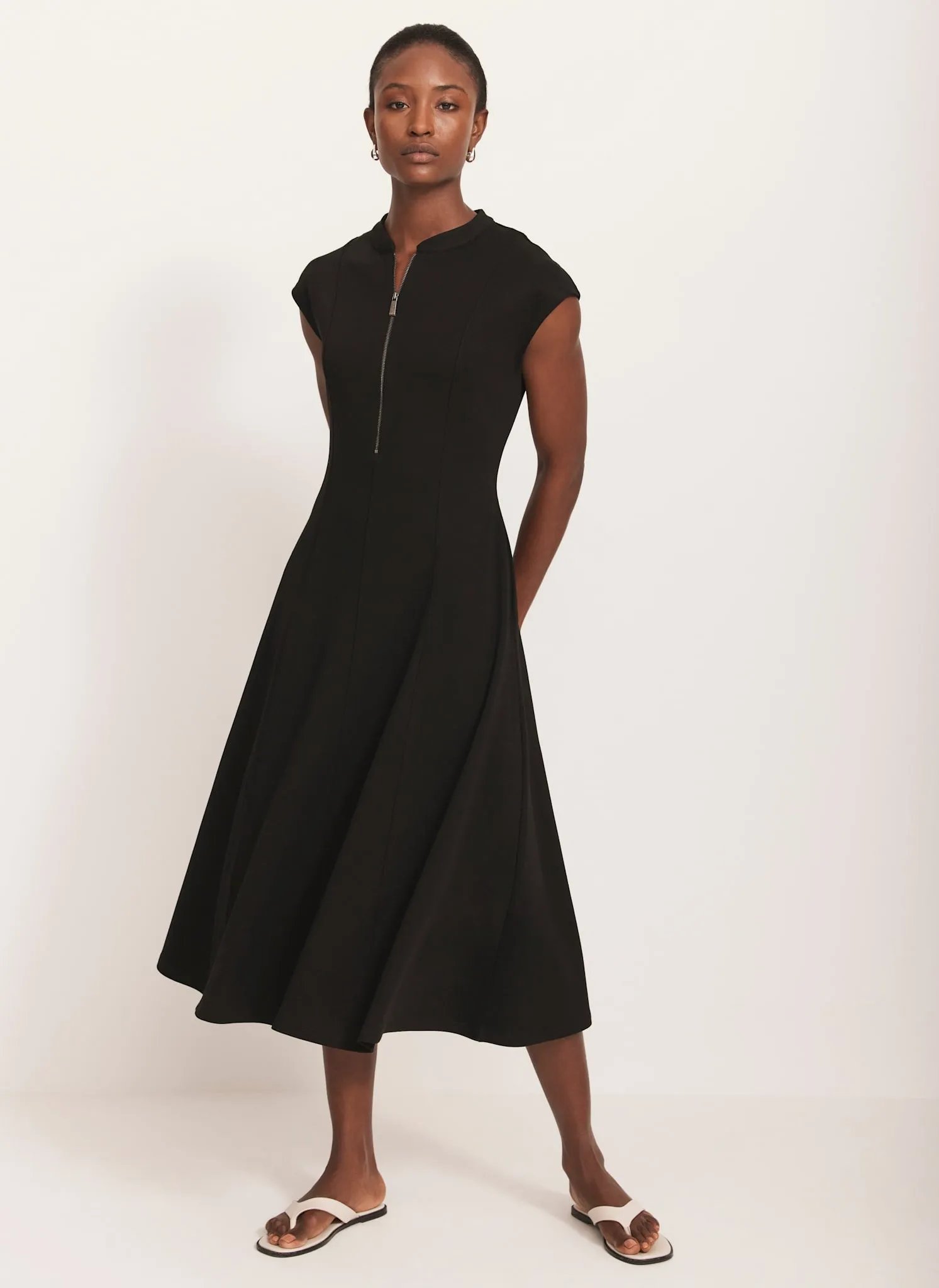 Navy Jersey Zip Front Midi Dress sold by Mint Velvet