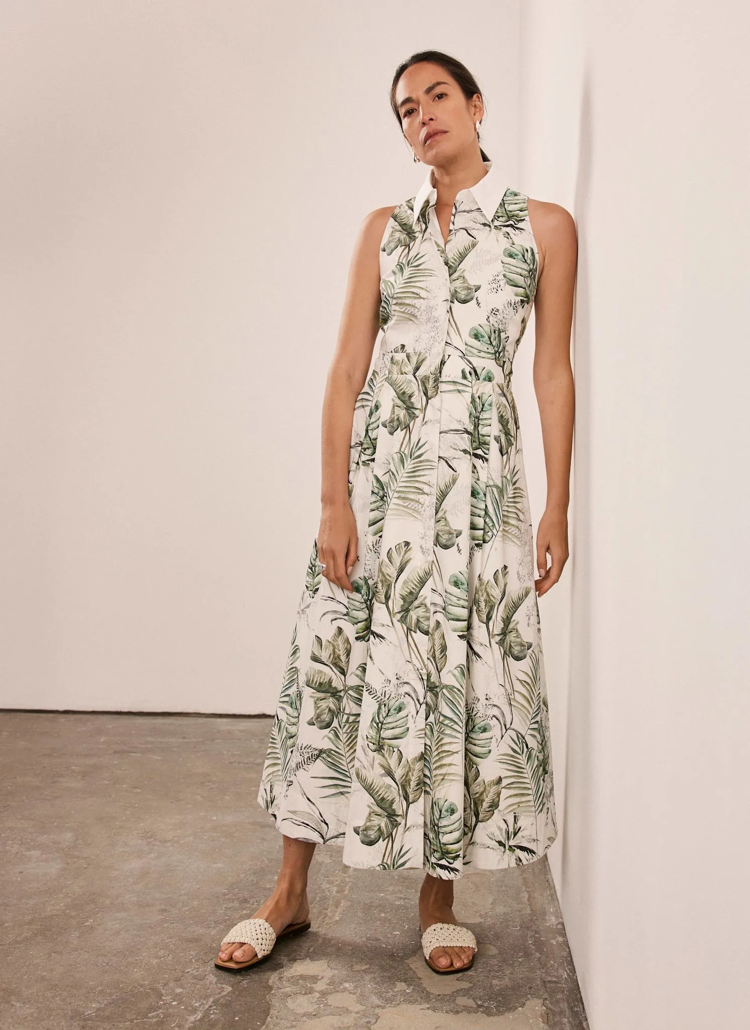 Green Palm Print Midi Shirt Dress sold by Mint Velvet product image thumbnail 4