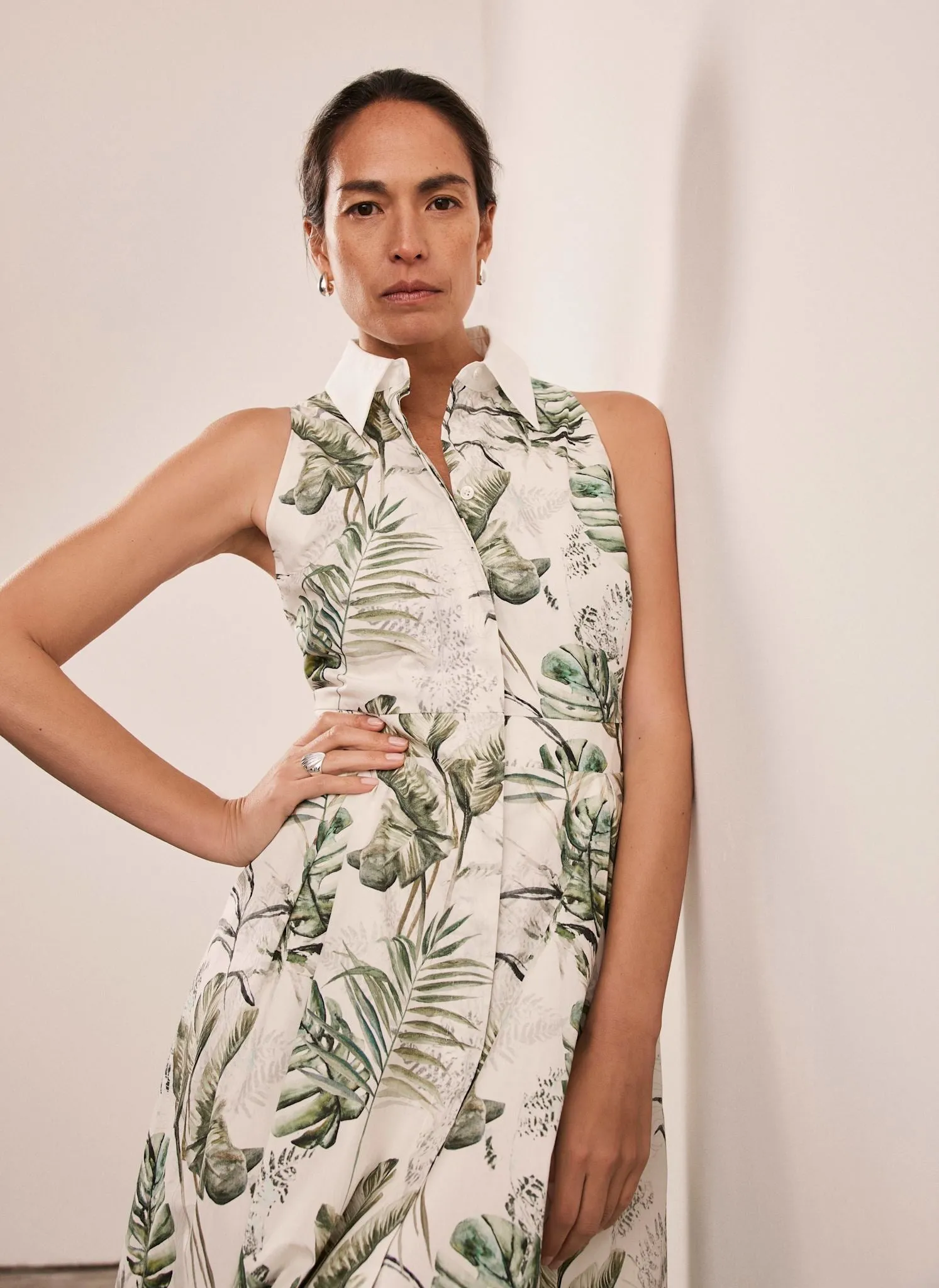 Green Palm Print Midi Shirt Dress sold by Mint Velvet product image thumbnail 3