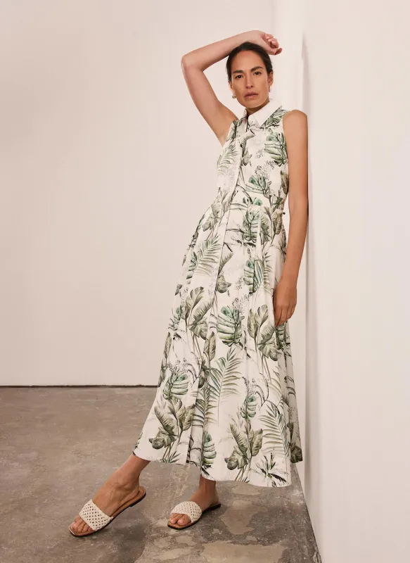 Green Palm Print Midi Shirt Dress sold by Mint Velvet
