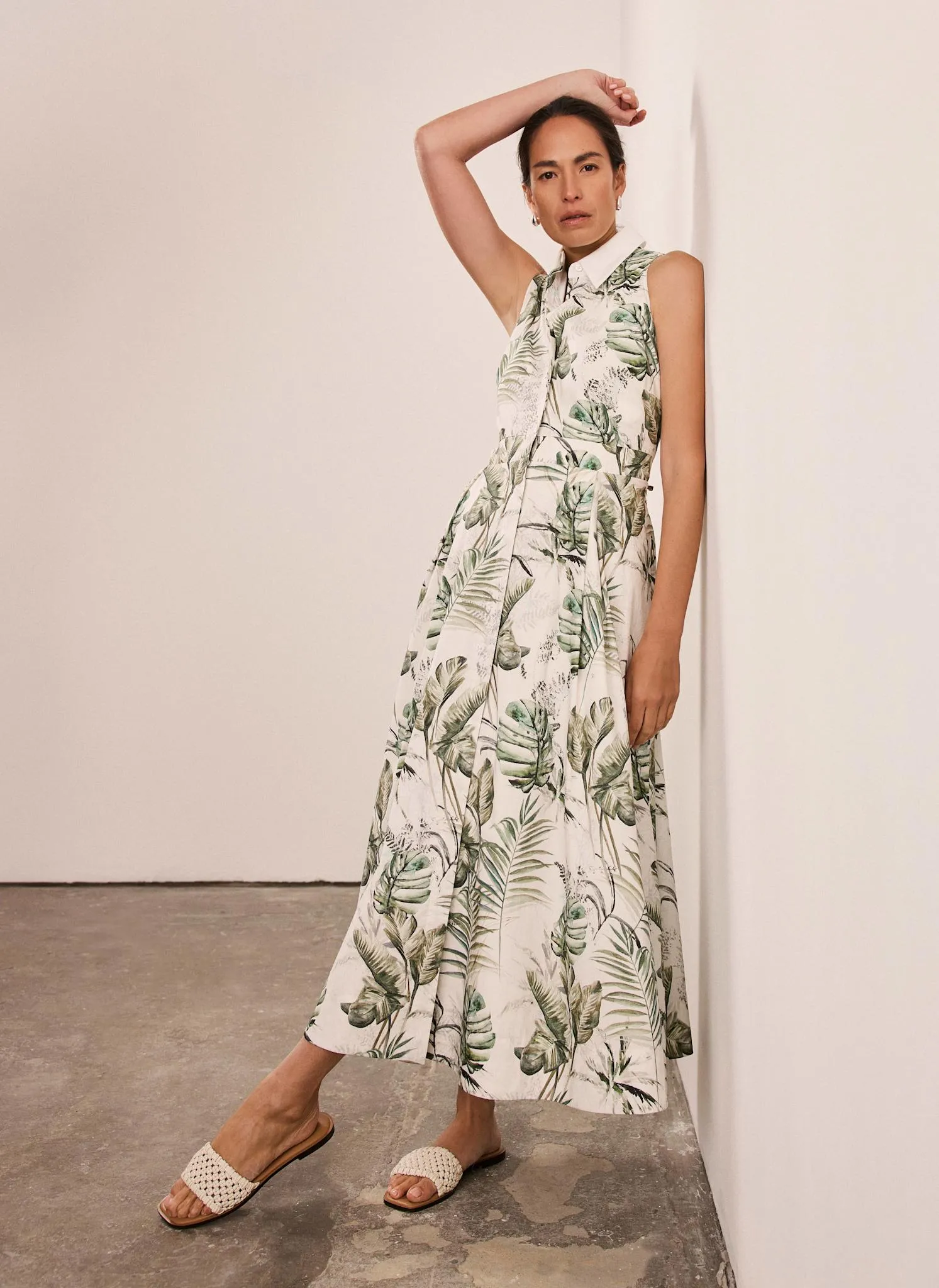 Green Palm Print Midi Shirt Dress sold by Mint Velvet