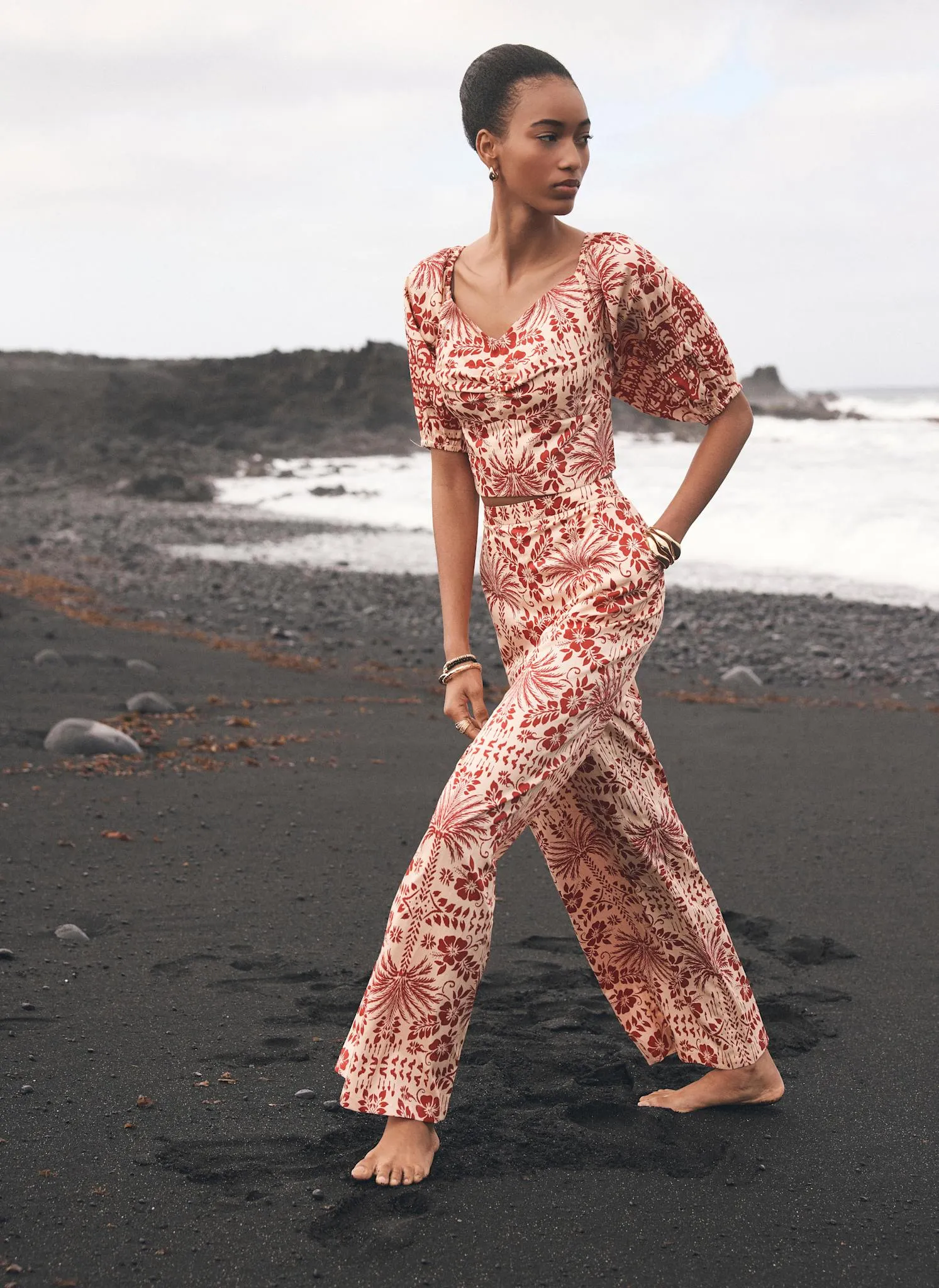 Red Floral Print Wide Trousers sold by Mint Velvet product image thumbnail 4