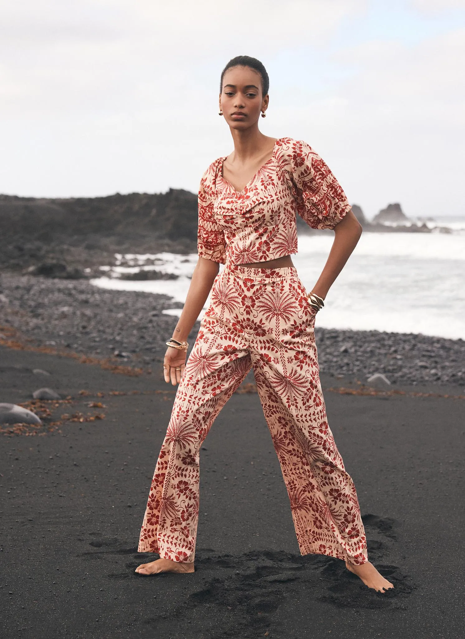 Red Floral Print Wide Trousers sold by Mint Velvet