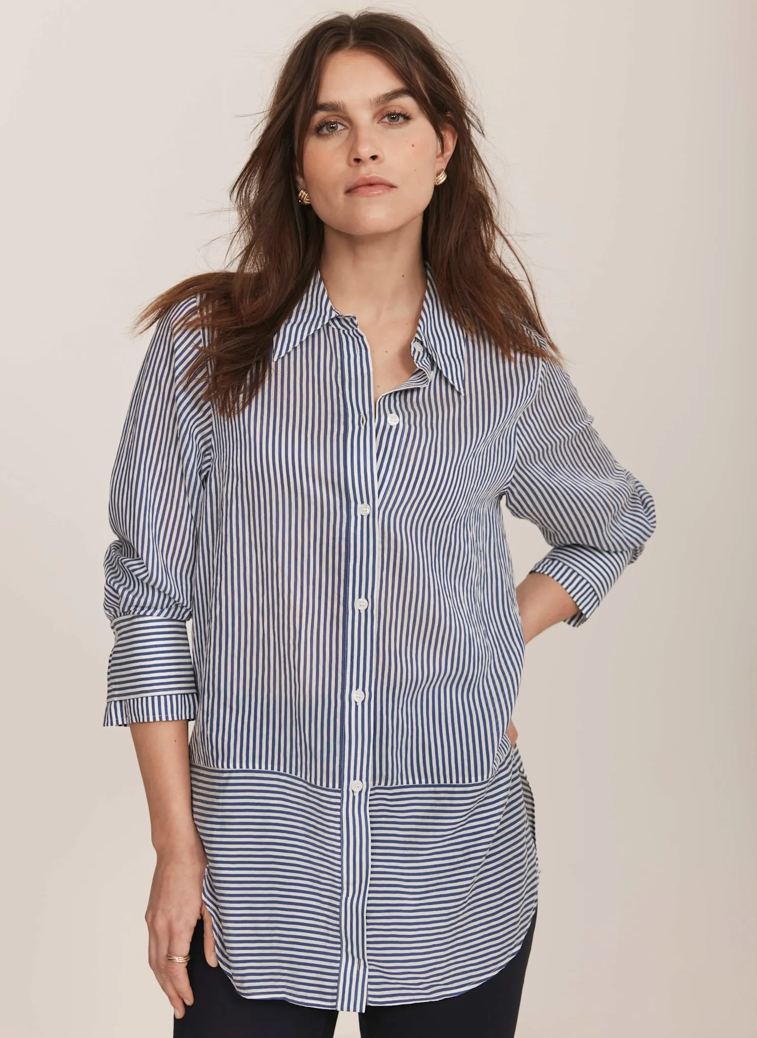 Blue Striped Longline Shirt sold by Mint Velvet product image thumbnail 4